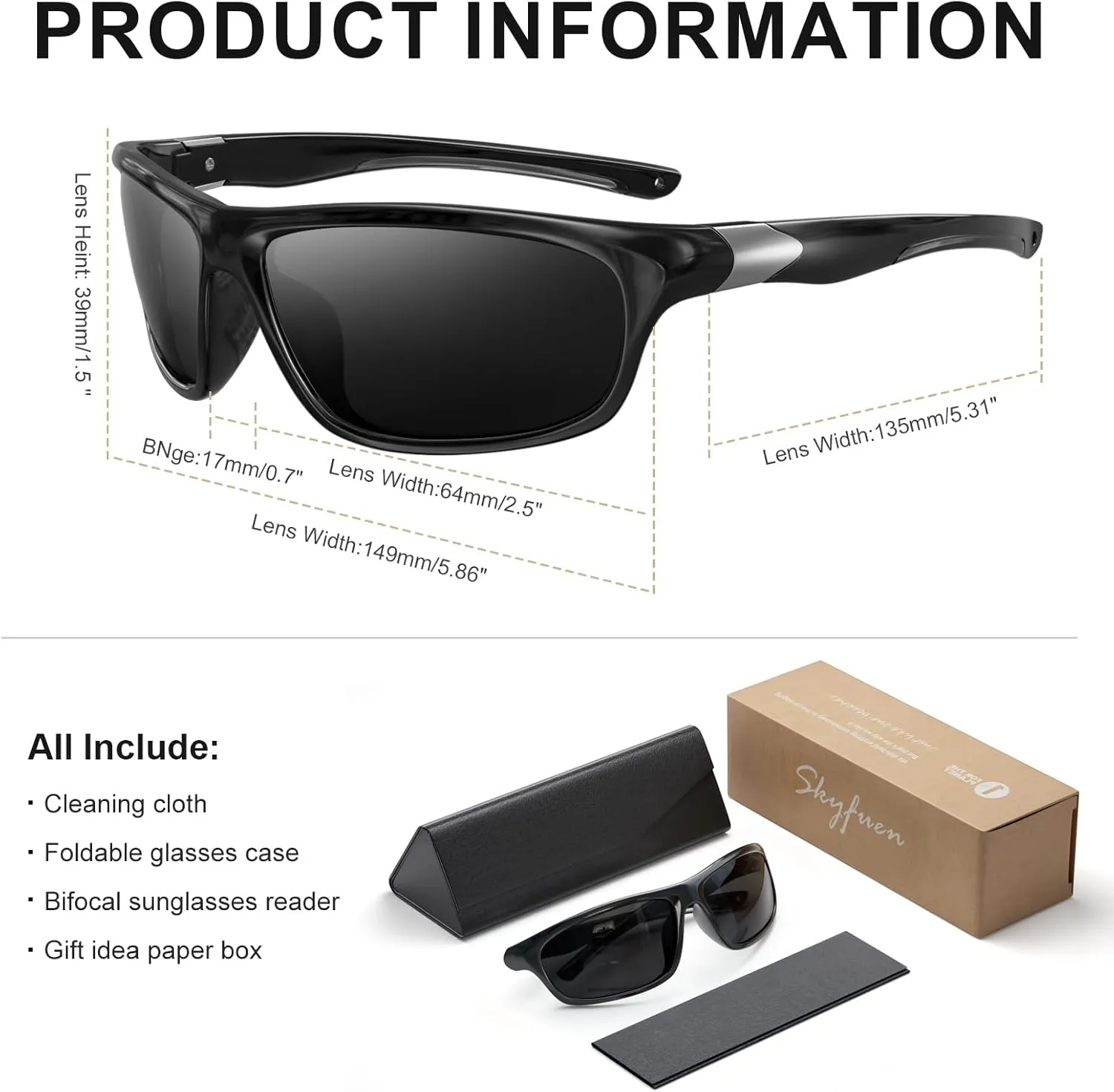 SKYFUEN Polarized Bifocal Reading Sunglasses,TR90 Wrap Sports Bifocal Build-In Sun Readers, Fishing/Driving