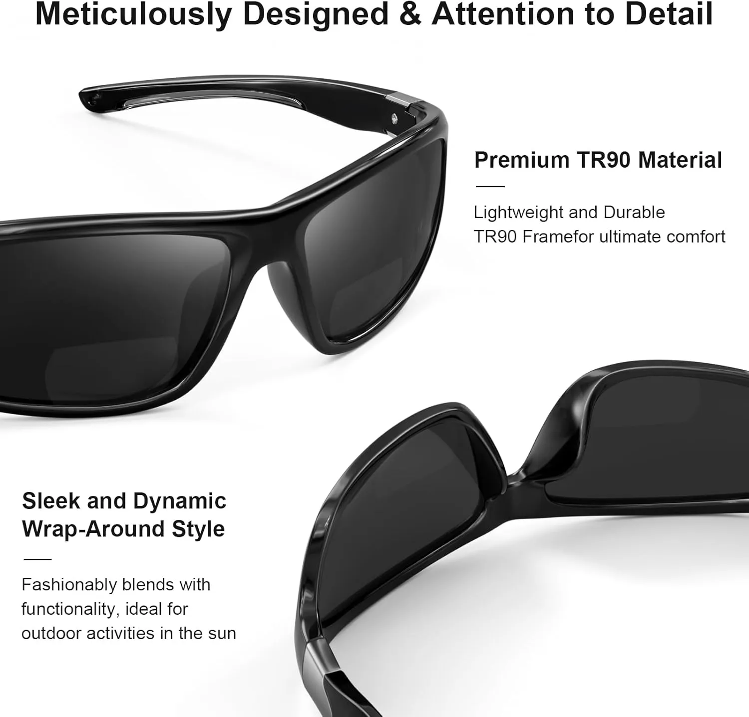 SKYFUEN Polarized Bifocal Reading Sunglasses,TR90 Wrap Sports Bifocal Build-In Sun Readers, Fishing/Driving
