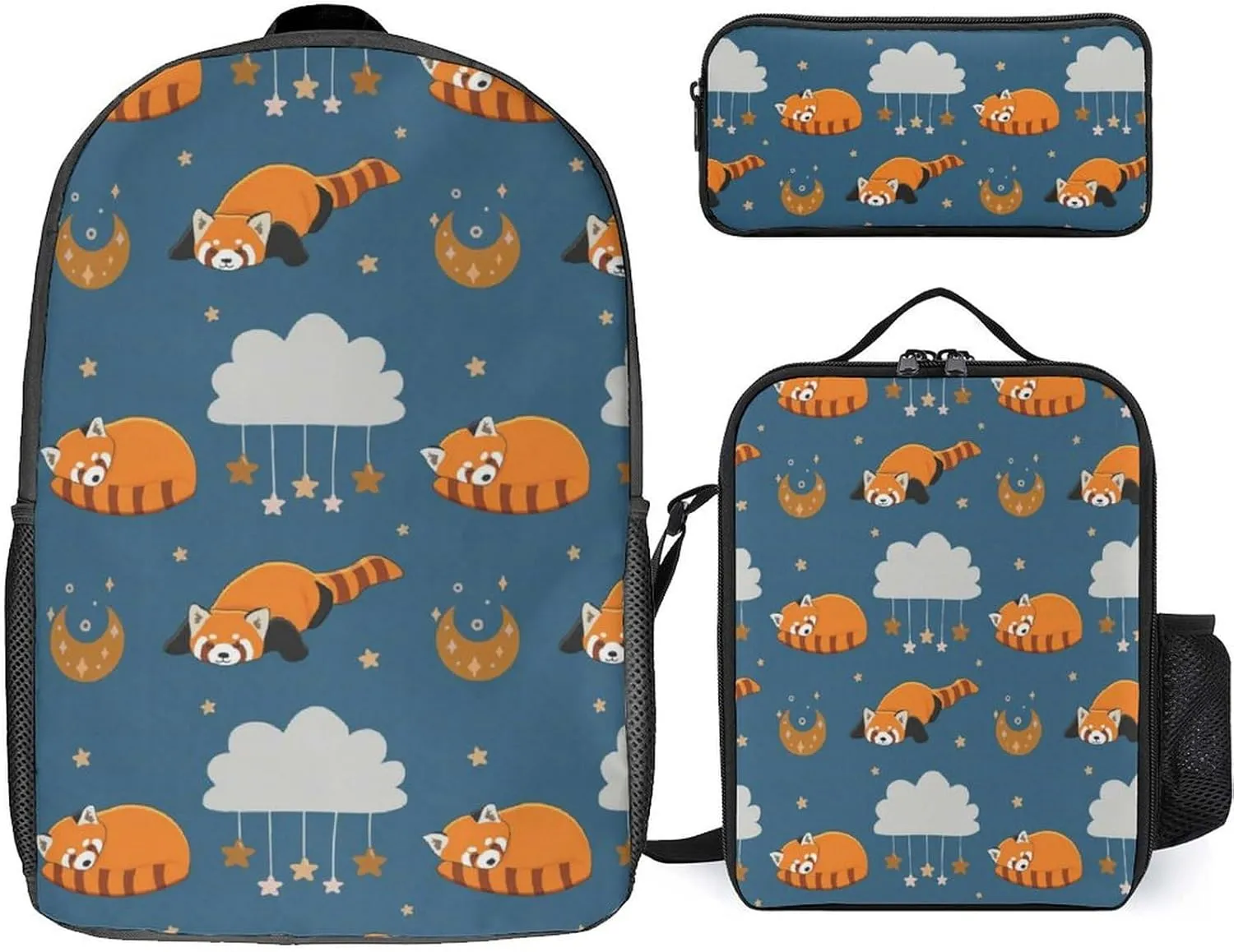 Sleeping Red Panda Pattern 3 Piece Backpack Sets With Lunch Bag Pencil Case Combination Hiking Travel Work