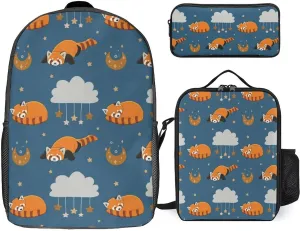 Sleeping Red Panda Pattern 3 Piece Backpack Sets With Lunch Bag Pencil Case Combination Hiking Travel Work