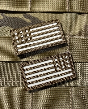 Small Coyote Brown American Flag USA Reversed/Forward Morale Patch Set 2x1" Glow in The Dark (Hook/Loop)