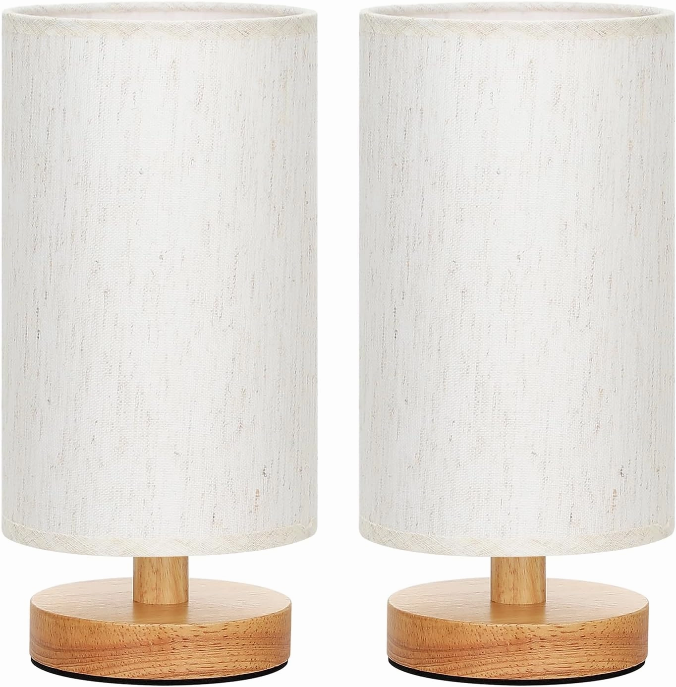 Small Lamps Set of 2 - Inline Control, Bedside Table Lamp for Bedroom with 3000K A15 LED Blub, Easy Assembly (Cream Shade - Wood Base Set of 2, 9" Inline Control)