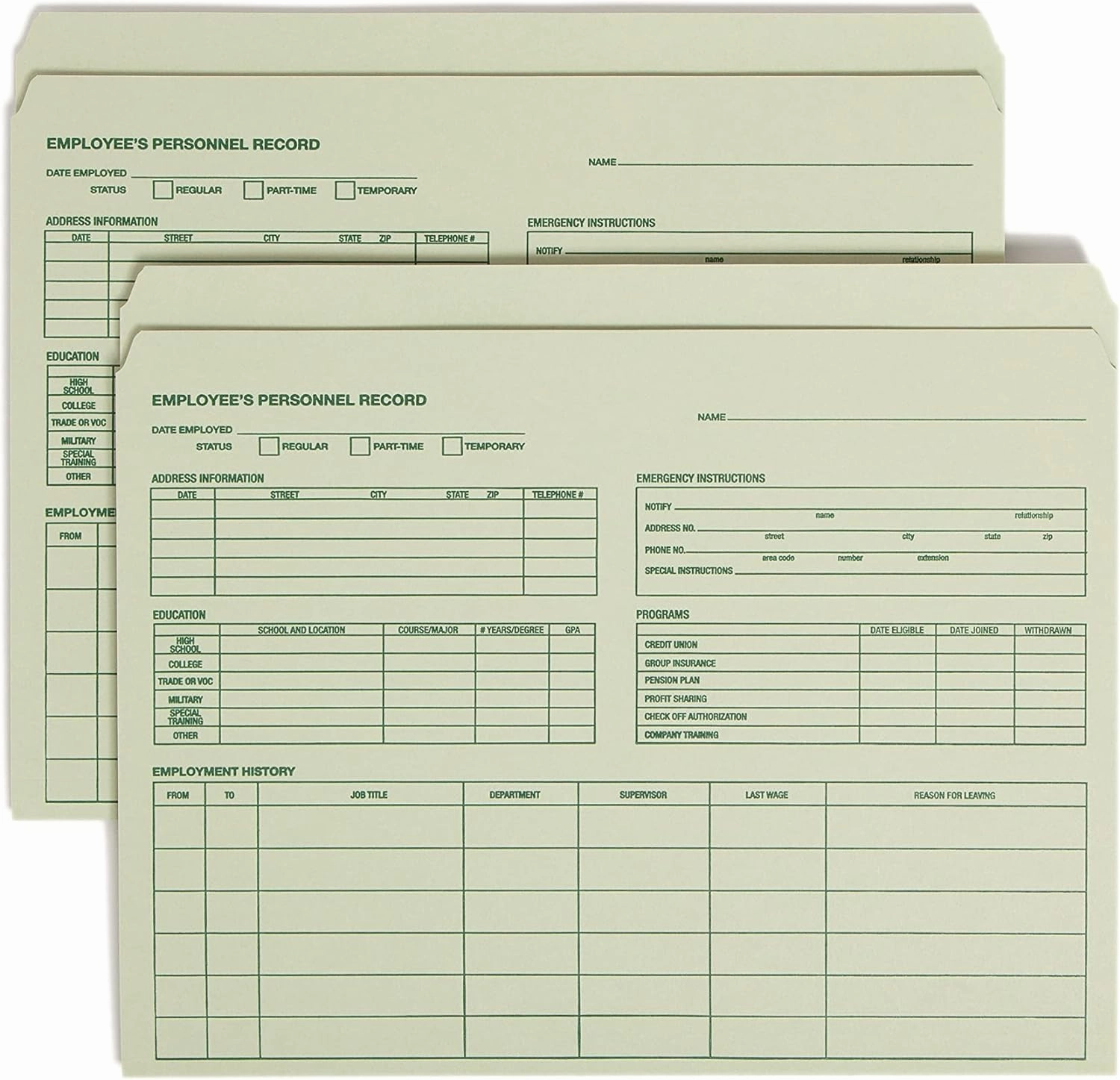 Smead Employee Record File Folder, Straight-Cut Tab, Letter Size, Moss, 20 per Pack (77000)