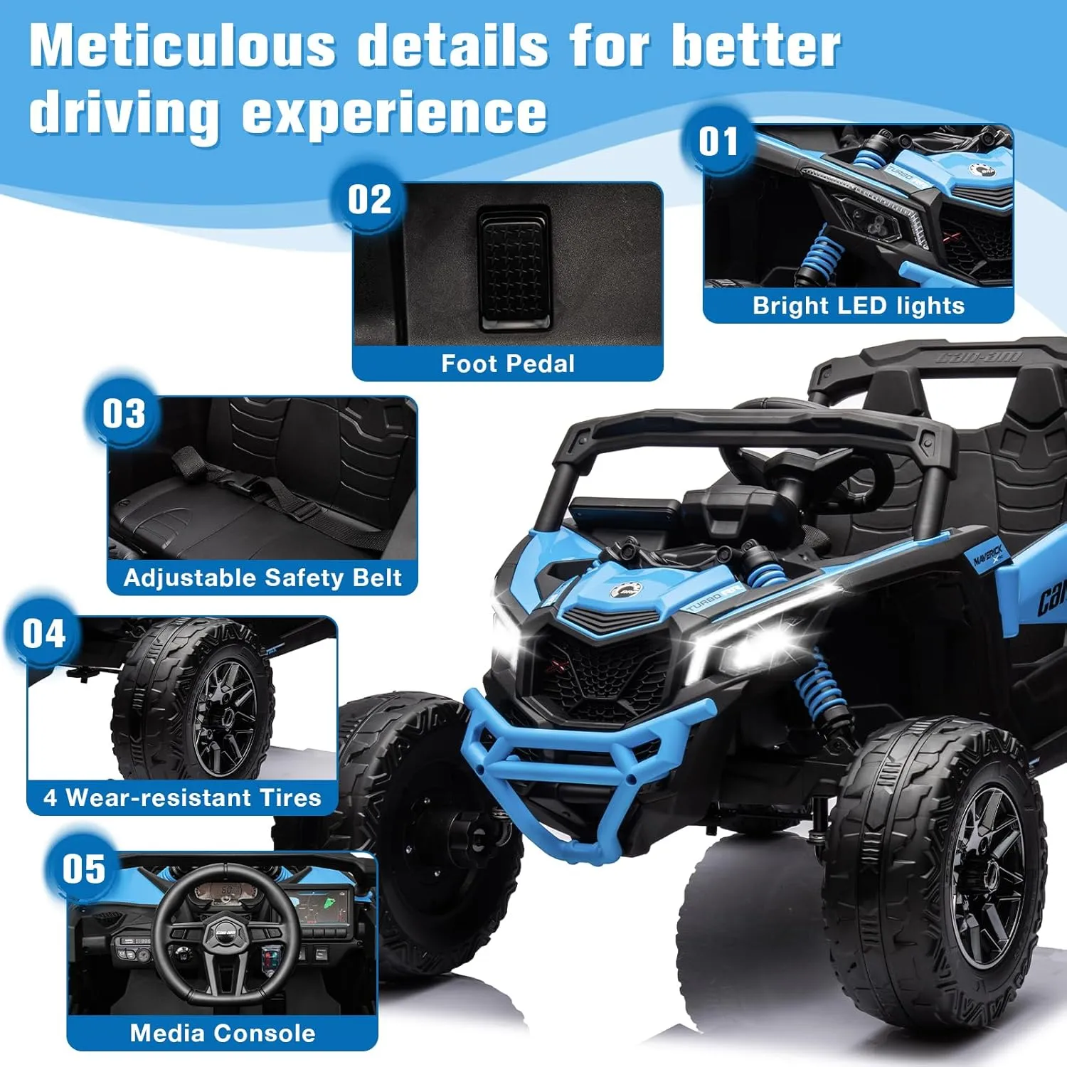 SOAR 24V Ride On Toys - UTV for Kids, 2 Seats Remote Control, 4 Wheeler Quad Off-Road, 7AH Battery Powered 2WD/4WD, Licensed Can-Am, Parental Mode