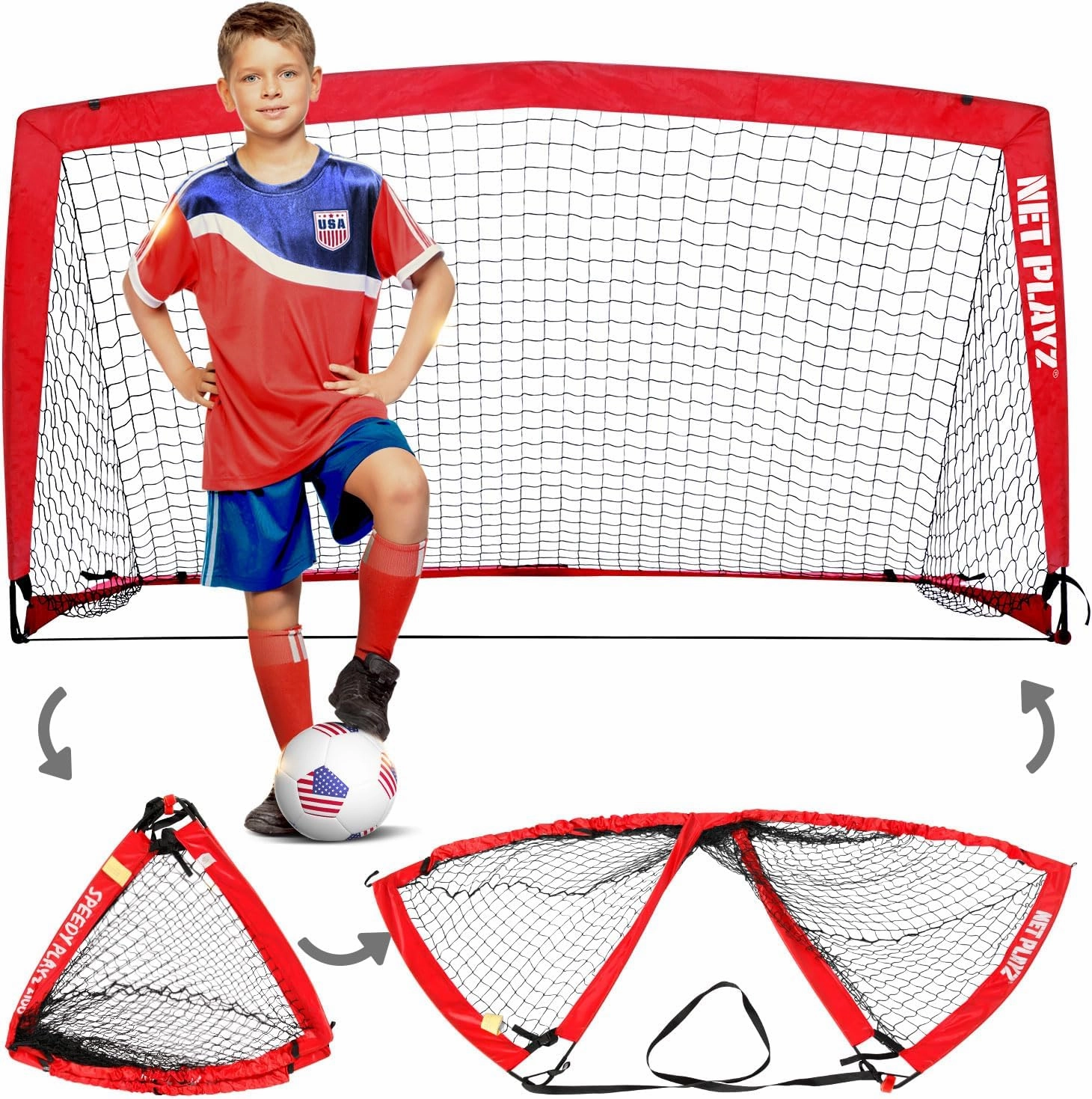 Soccer Net, Foldable Pop-up Football Soccer Goals 4 x 3 ft 6 x 4ft Patented Folding Design, Portable & Instant Set-up
