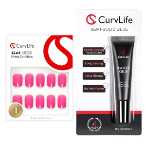 Soft Gel Bright-Pink Nails and Semi Solid Nail Glue