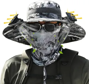 Solar Fan Hat for Men - Dual-Powered UPF 50  Wide Brim Hat, Solar & USB Rechargeable Outdoor Fishing Hat for Camping, Hiking