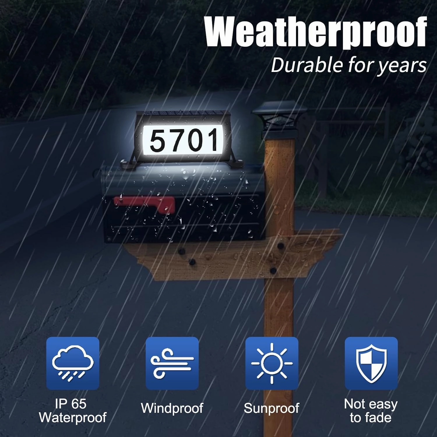 Solar Backlit Address Sign for Mailbox, House Number Plaque Double Side Illuminated Design IP65 Waterproof, 3-Color in 1 Easy to Install Mailbox Topper for Vistor, Mailman, UberEats, Emergency Service