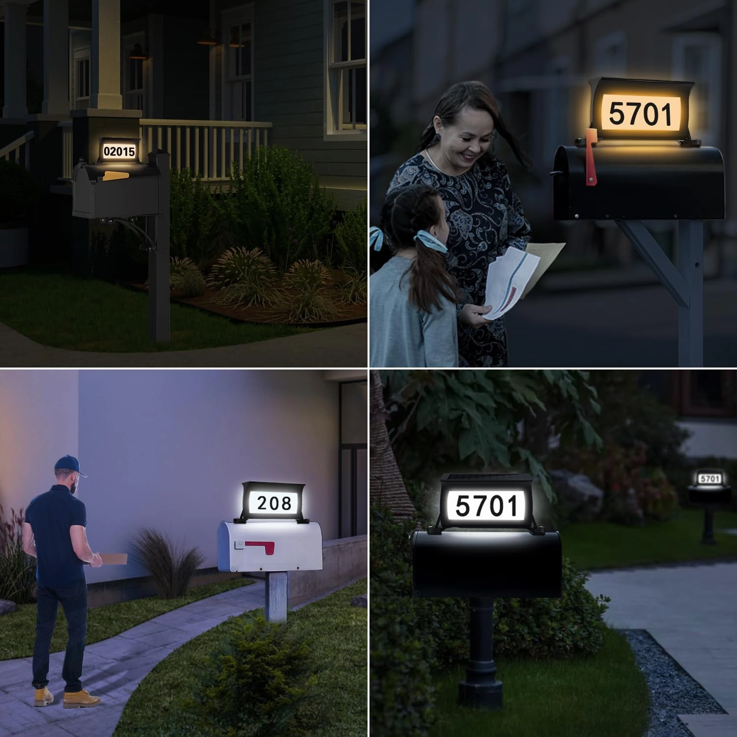 Solar Backlit Address Sign for Mailbox, House Number Plaque Double Side Illuminated Design IP65 Waterproof, 3-Color in 1 Easy to Install Mailbox Topper for Vistor, Mailman, UberEats, Emergency Service