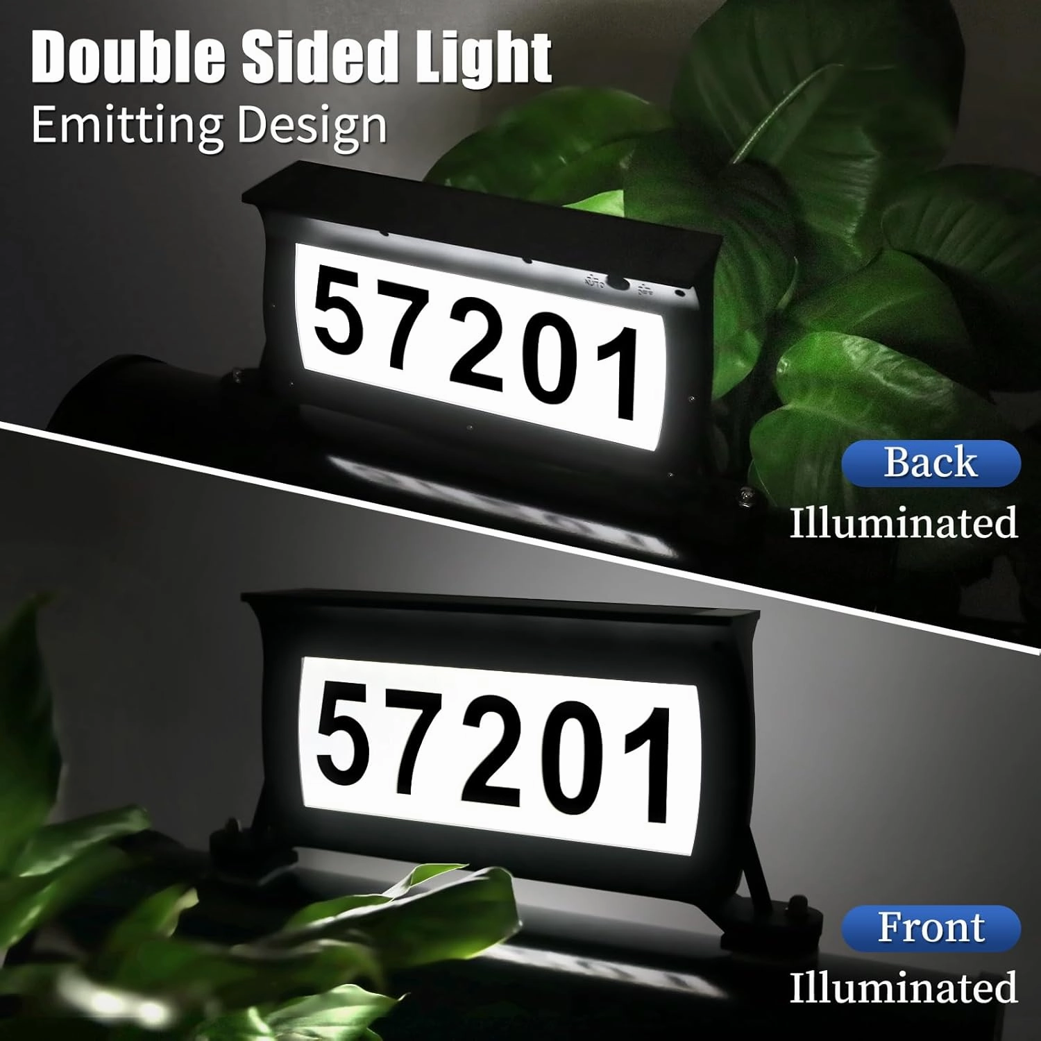 Solar Backlit Address Sign for Mailbox, House Number Plaque Double Side Illuminated Design IP65 Waterproof, 3-Color in 1 Easy to Install Mailbox Topper for Vistor, Mailman, UberEats, Emergency Service
