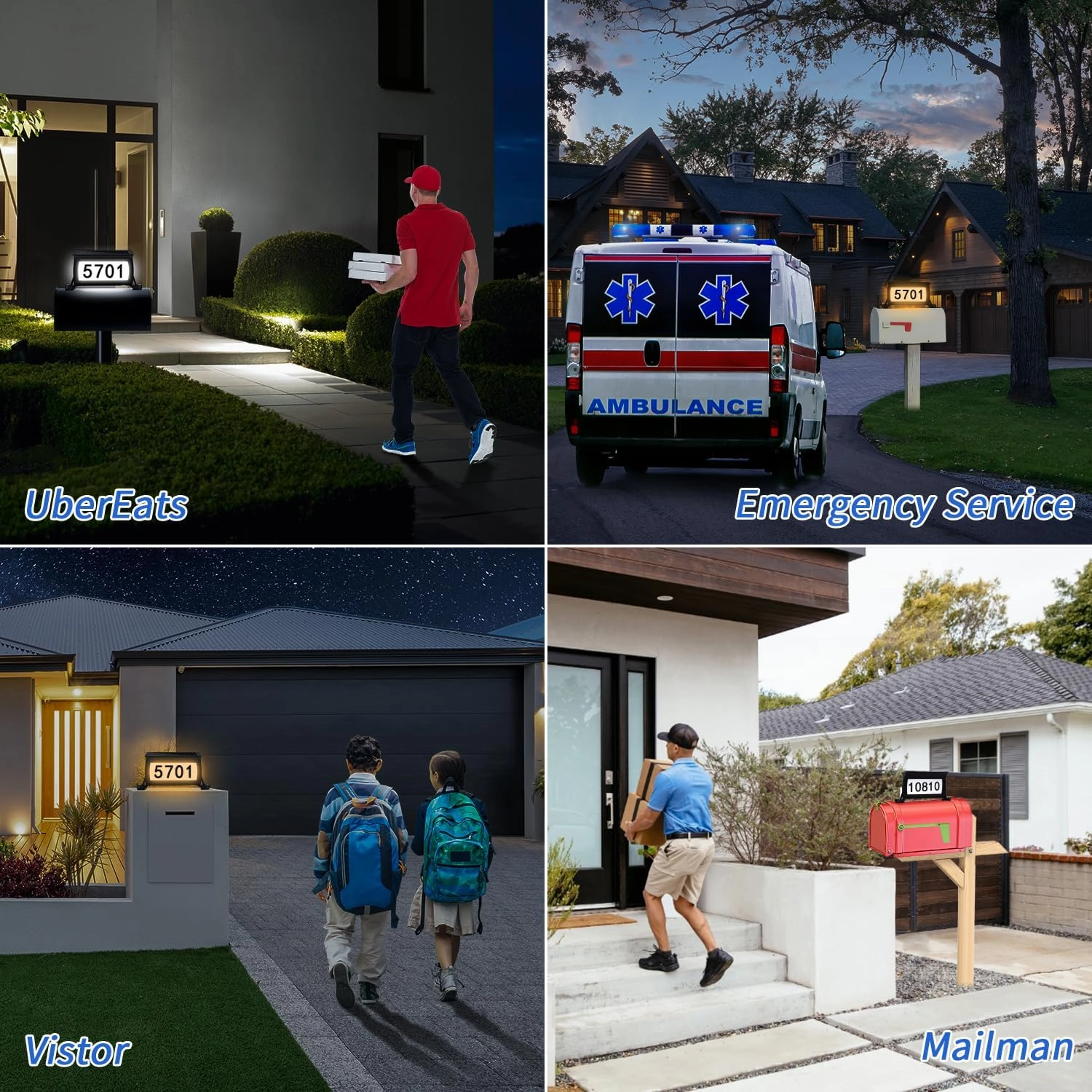 Solar Backlit Address Sign for Mailbox, House Number Plaque Double Side Illuminated Design IP65 Waterproof, 3-Color in 1 Easy to Install Mailbox Topper for Vistor, Mailman, UberEats, Emergency Service