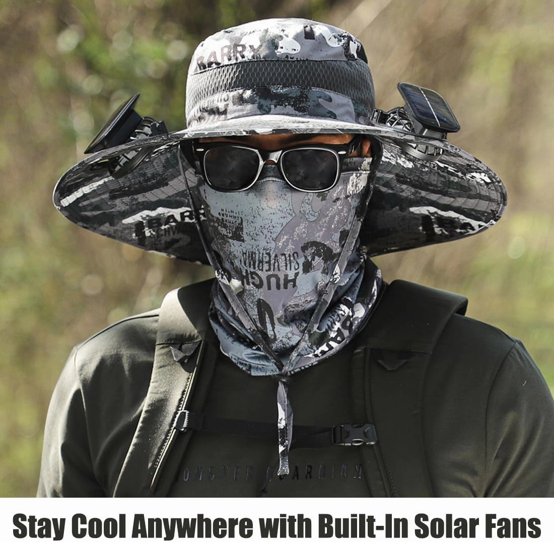 Solar Fan Fishing Hat – Wide Brim Outdoor Sun Hat with Solar Powered Fans, USB Rechargeable, Breathable and Waterproof