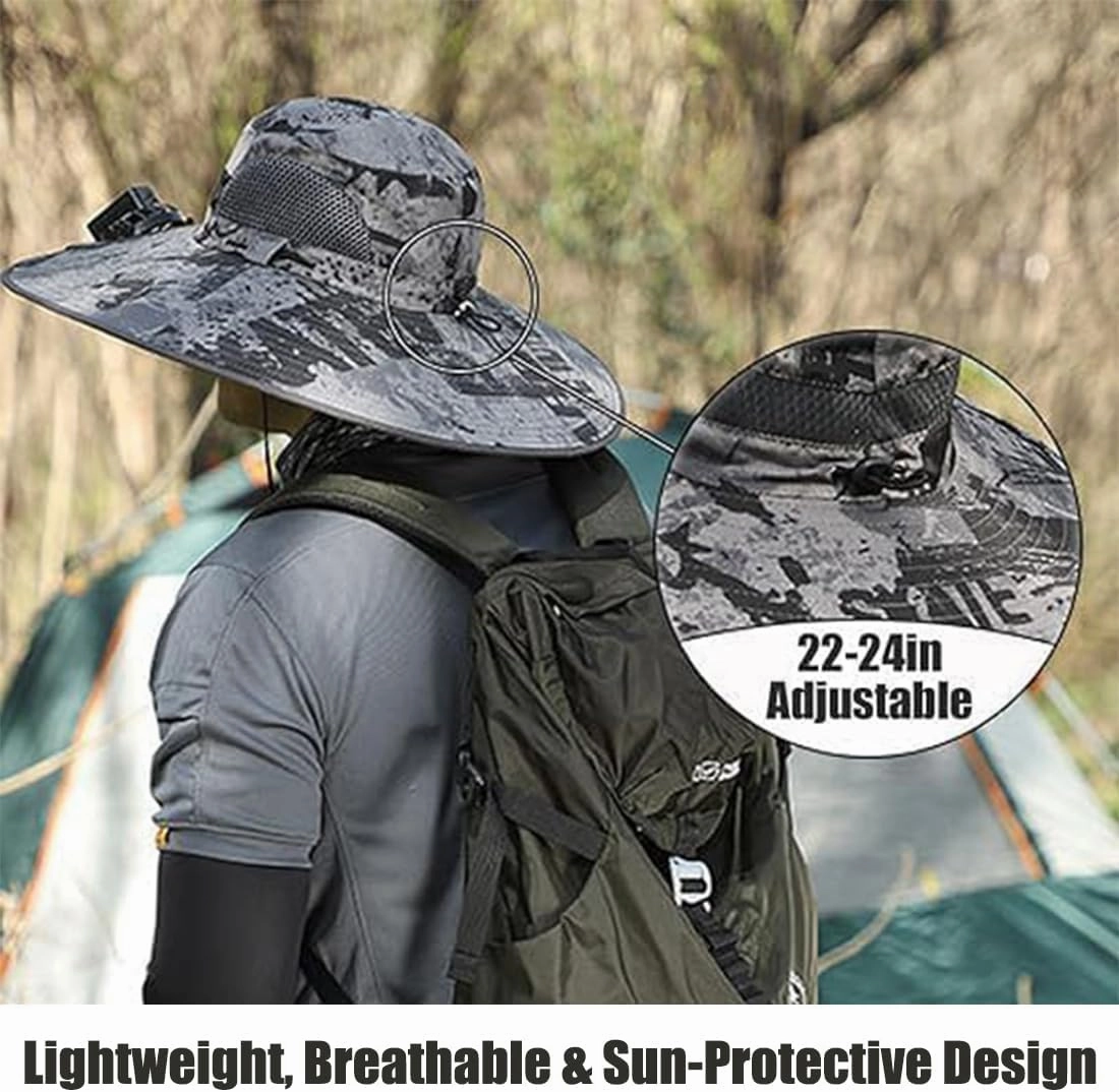 Solar Fan Fishing Hat – Wide Brim Outdoor Sun Hat with Solar Powered Fans, USB Rechargeable, Breathable and Waterproof