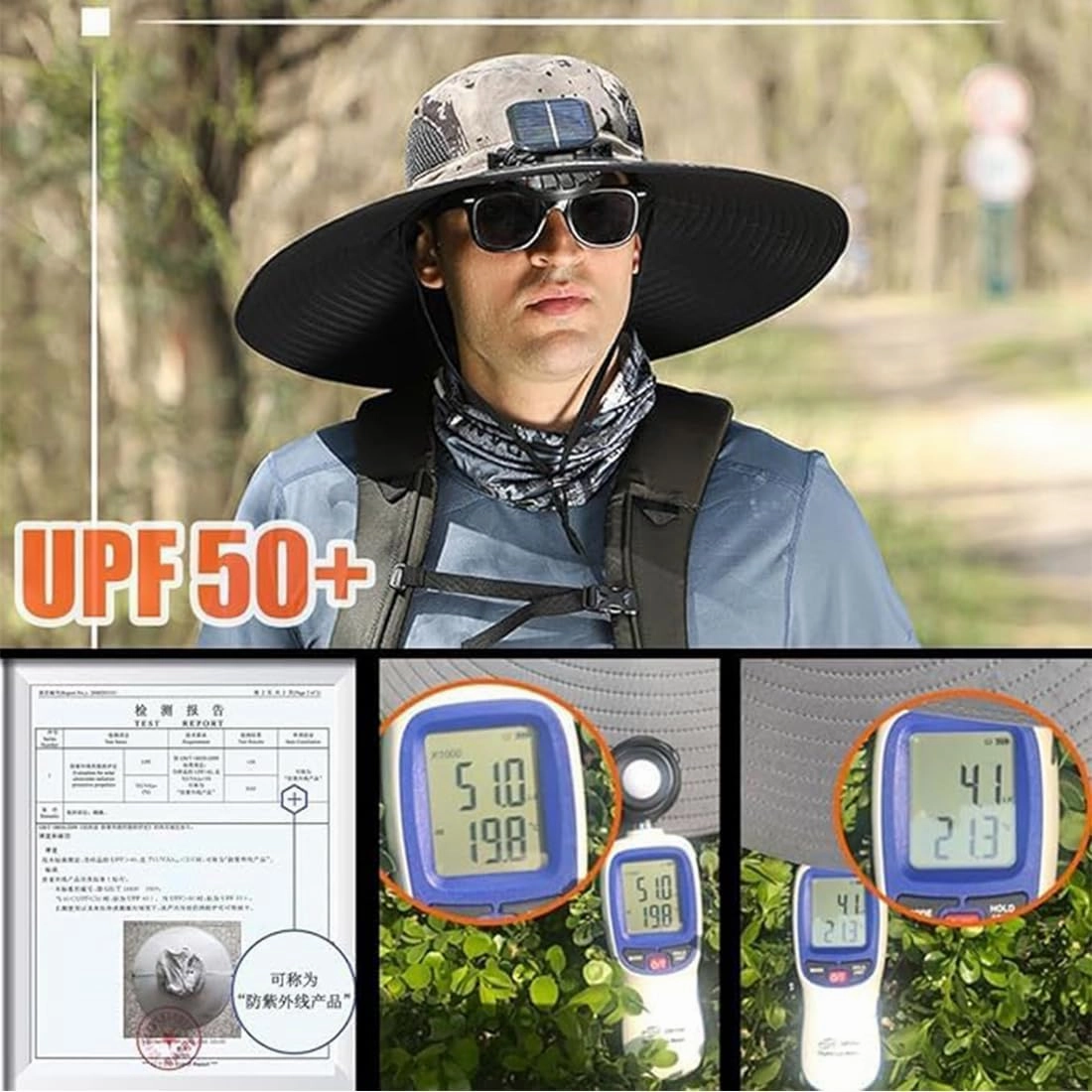 Solar Fan Fishing Hat – Wide Brim Outdoor Sun Hat with Solar Powered Fans, USB Rechargeable, Breathable and Waterproof