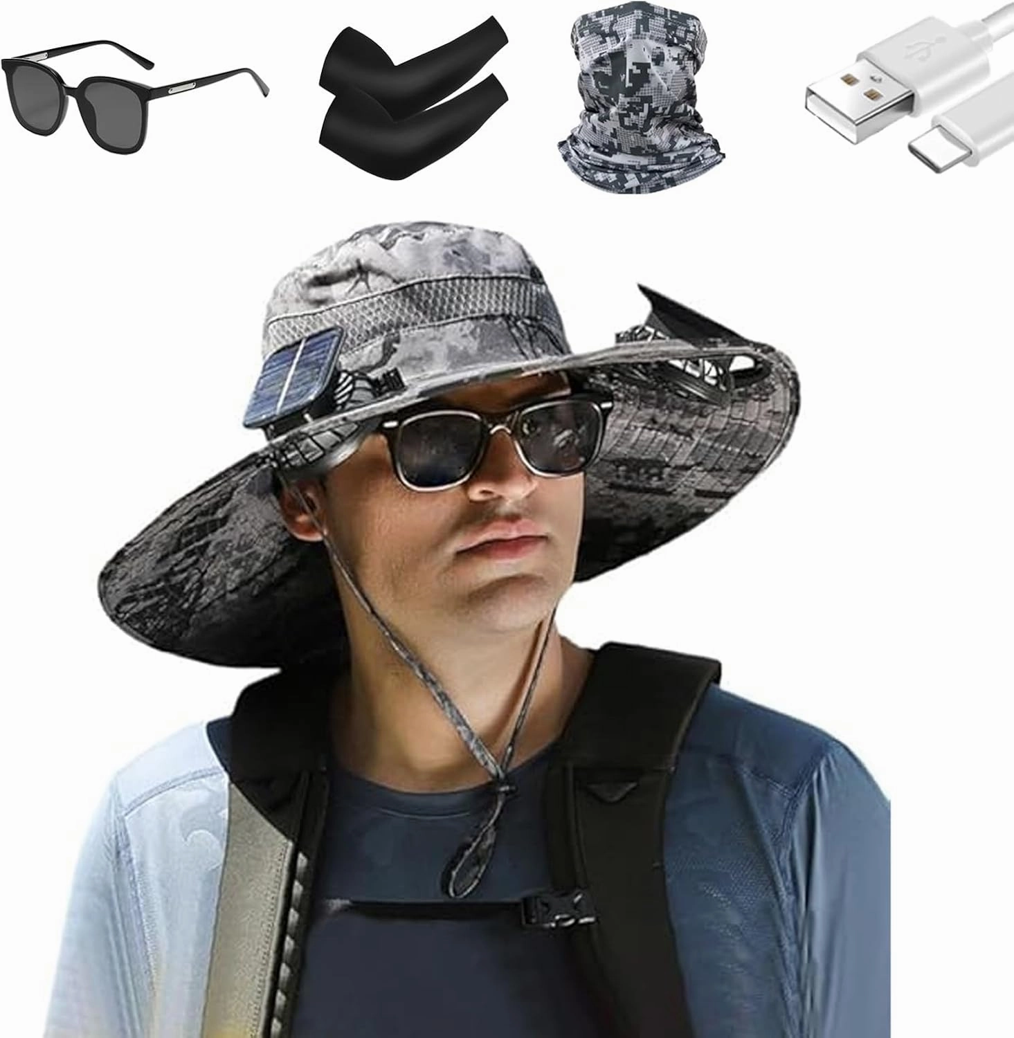Solar Fan Fishing Hat – Wide Brim Outdoor Sun Hat with Solar Powered Fans, USB Rechargeable, Breathable and Waterproof