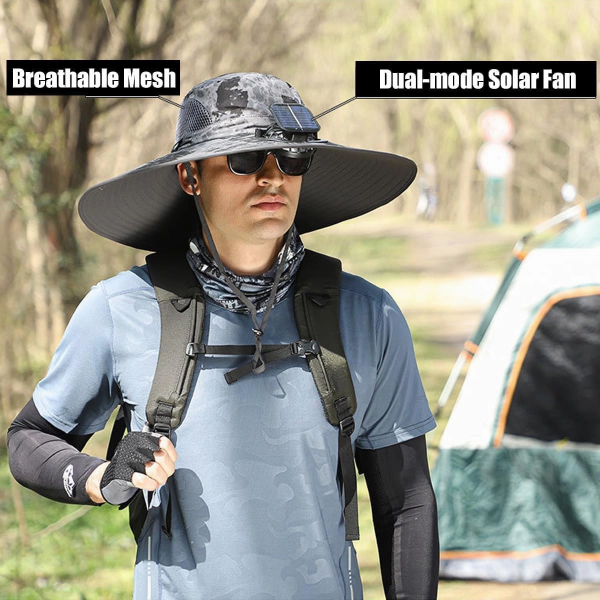 Solar Powered Fan Hat for Seniors, Rechargeable Cooling Sun Hat with Wide Brim, UV Protection, for Walking & Travel