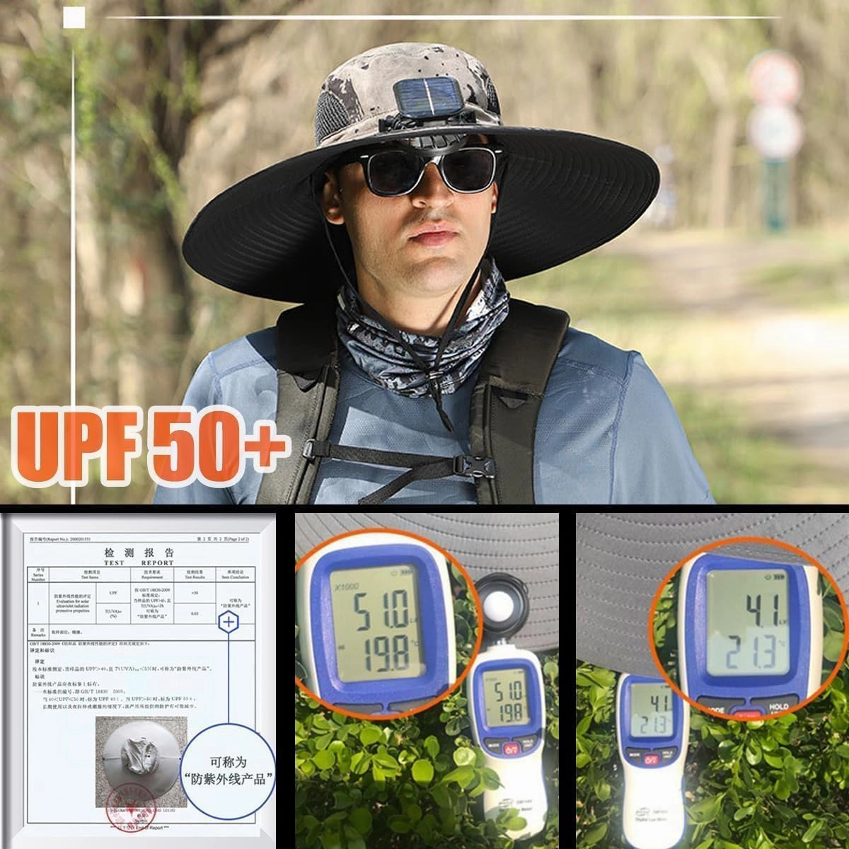 Solar Powered Fan Hat for Seniors, Rechargeable Cooling Sun Hat with Wide Brim, UV Protection, for Walking & Travel