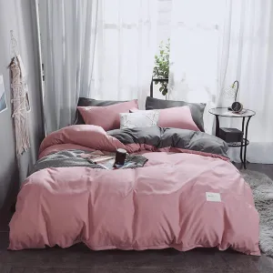 Solid Color Washed Cotton Duvet Cover Set,Textured Breathable Ultra Soft Comforter Cover Set,Durable Comfy Reversible Bedding Set for Home-Green a Full 180x220cm(71x87inch) (Pink B Twin 150x200cm(59x