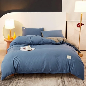 Solid Color Washed Cotton Duvet Cover Set,Textured Breathable Ultra Soft Comforter Cover Set,Durable Comfy Reversible Bedding Set for Home-Green a Full 180x220cm(71x87inch) (Blue B Twin 150x200cm(59x