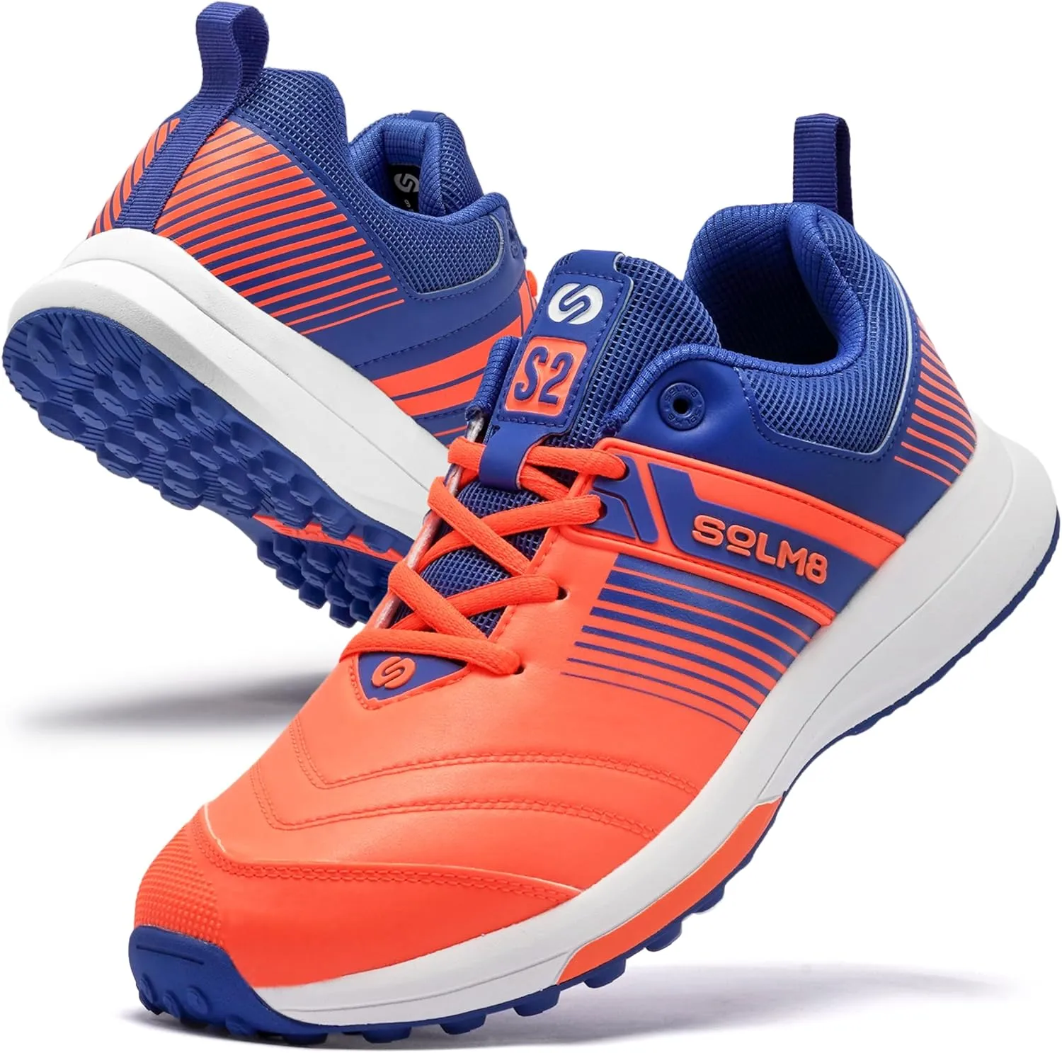 SOLM8 S2 Cricket Shoes Men Boys Junior Players - Advanced Grip Rubber Spikes for Turf/Grass, Ultralight Cushioning in Bright Colors (2025 Edition)
