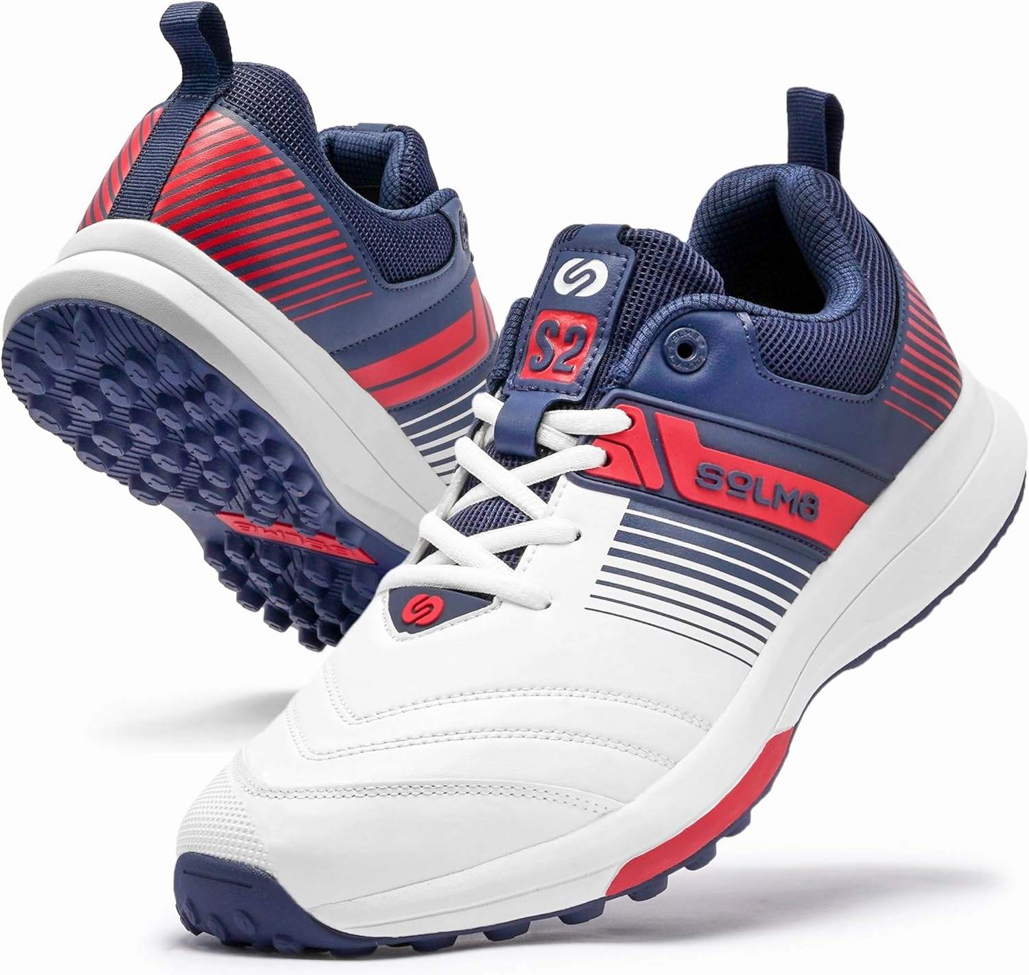 SOLM8 S2 Cricket Shoes Men Boys Junior Players - Advanced Grip Rubber Spikes for Turf/Grass, Ultralight Cushioning in Bright Colors (2025 Edition)