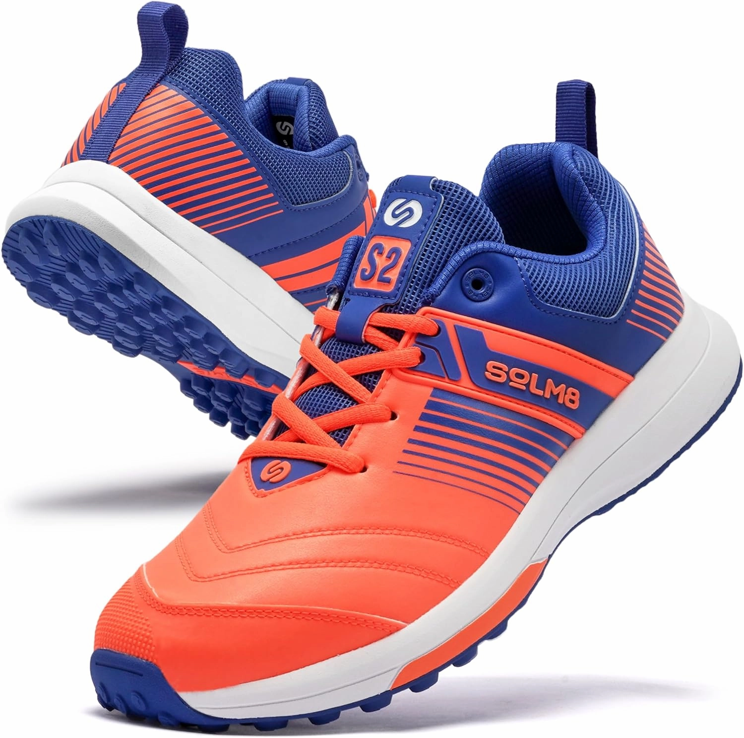 SOLM8 S2 Cricket Shoes Men Boys Junior Players - Advanced Grip Rubber Spikes for Turf/Grass, Ultralight Cushioning in Bright Colors (2025 Edition)