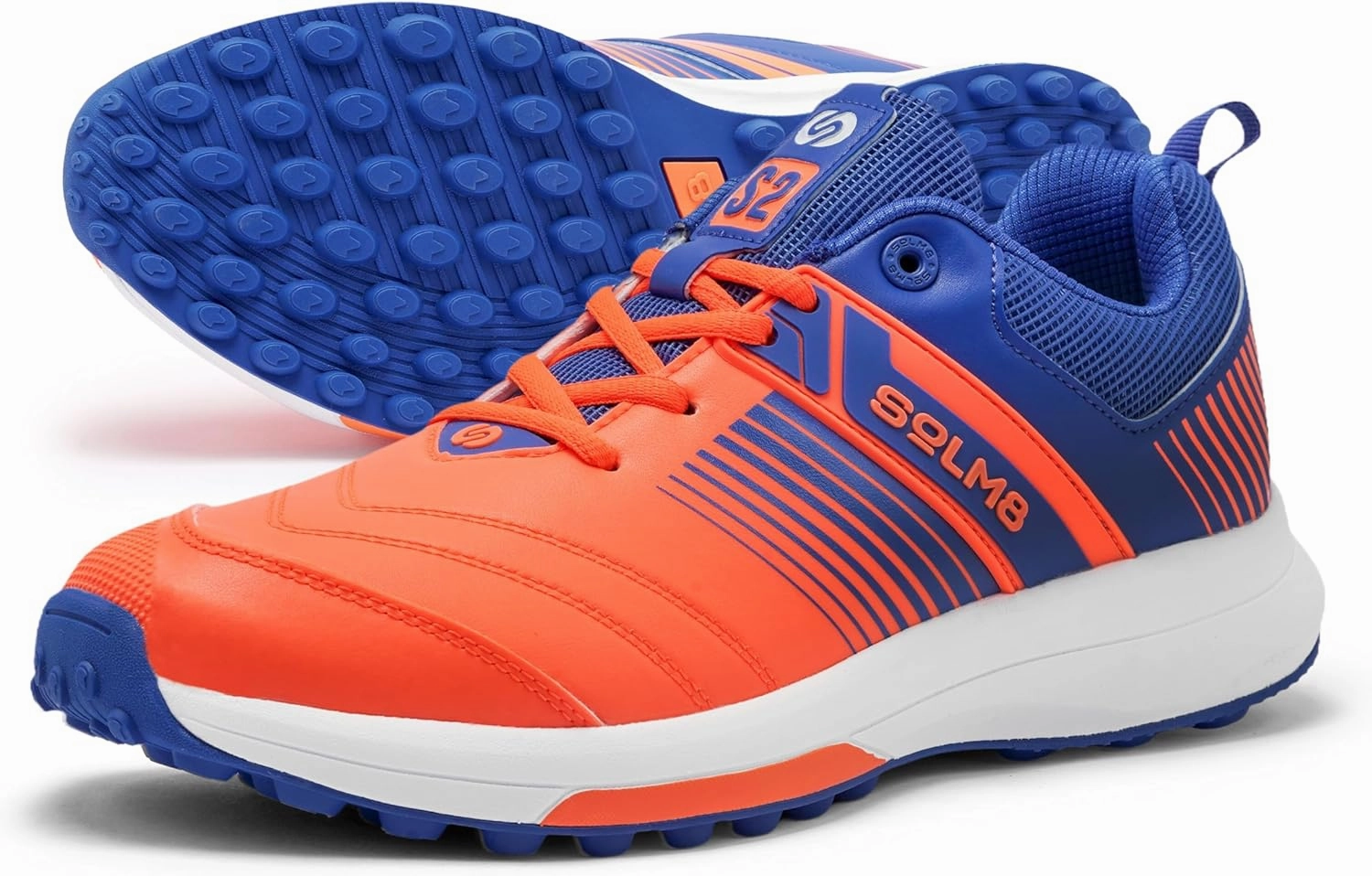 SOLM8 S2 Cricket Shoes Men Boys Junior Players - Advanced Grip Rubber Spikes for Turf/Grass, Ultralight Cushioning in Bright Colors (2025 Edition)