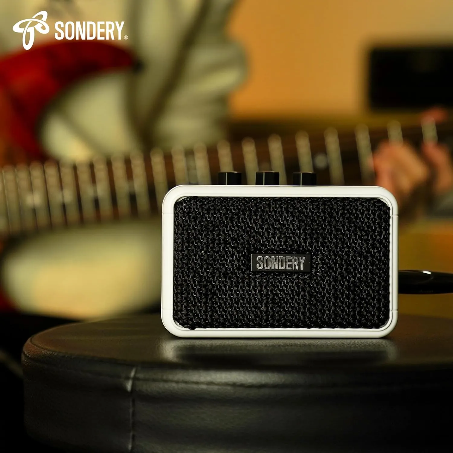 Sondery Mini Guitar Amp for Electric Guitars 5W Two Speakers Rechargeable Portable Pratice Small Amplifier with Overdrive/Clean Effects and Bluetooth