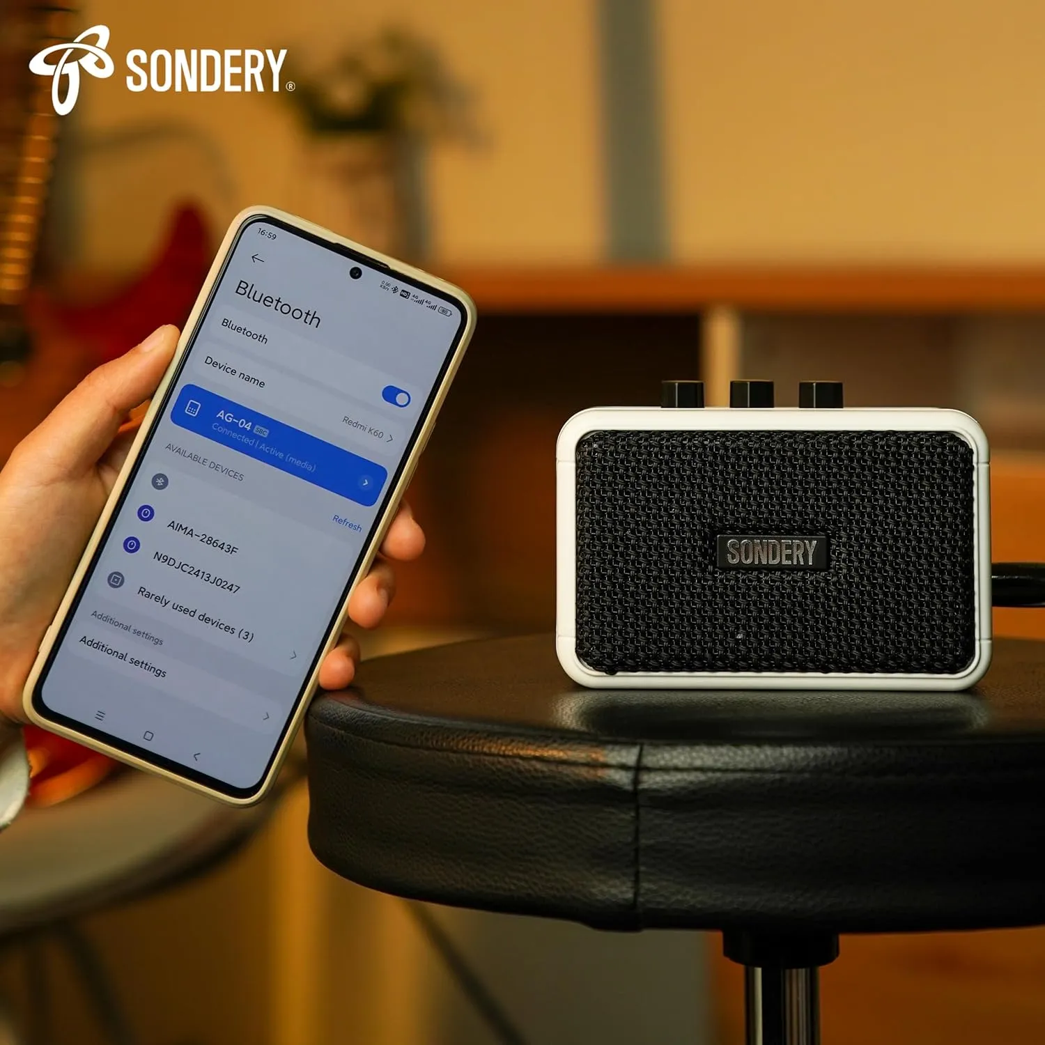 Sondery Mini Guitar Amp for Electric Guitars 5W Two Speakers Rechargeable Portable Pratice Small Amplifier with Overdrive/Clean Effects and Bluetooth