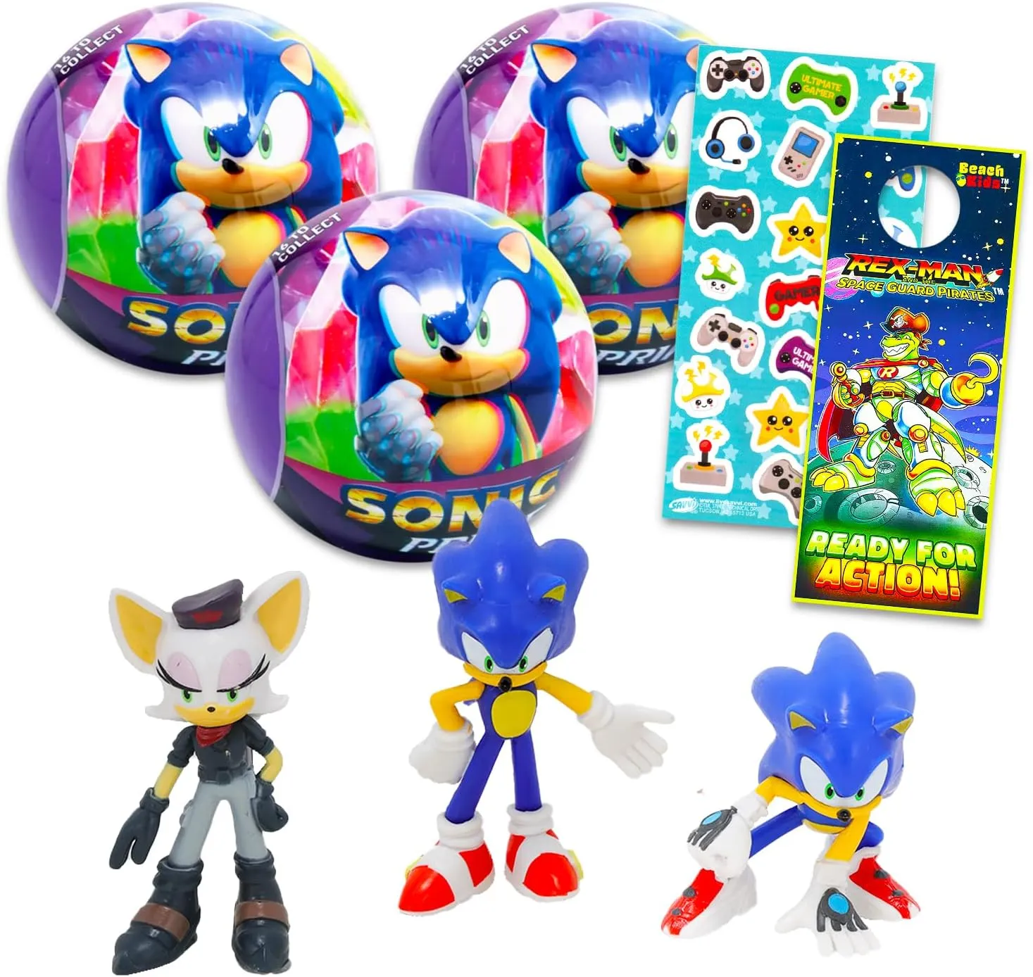 Sonic the Hedgehog Blind Ball Party Favors - Bundle with 3 Sonic the Hedgehog Blind Box Mini Figures Mystery Toys Plus Stickers, More | Sonic Figurines for Kids, Boys, Girls