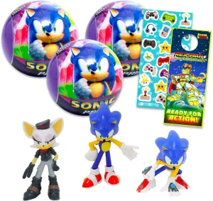 Sonic the Hedgehog Blind Ball Party Favors - Bundle with 3 Sonic the Hedgehog Blind Box Mini Figures Mystery Toys Plus Stickers, More | Sonic Figurines for Kids, Boys, Girls