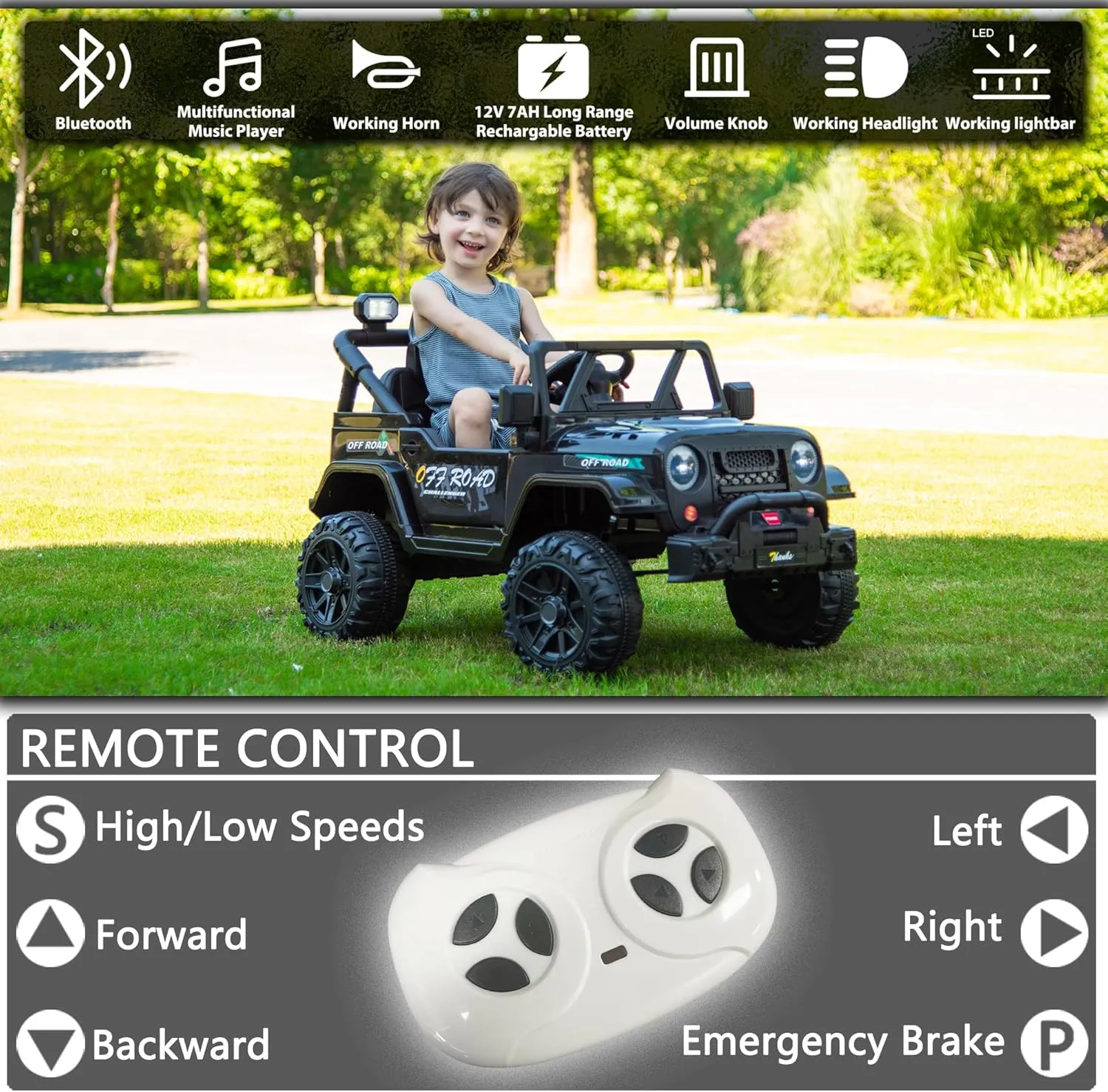 sopbost 12V Ride on Truck, 12V 7Ah Battery Powered Electric Vehicle Car for Kids 3-5 Years with Remote, Working Headlight & Search Light Bar, Horn & Music - Red