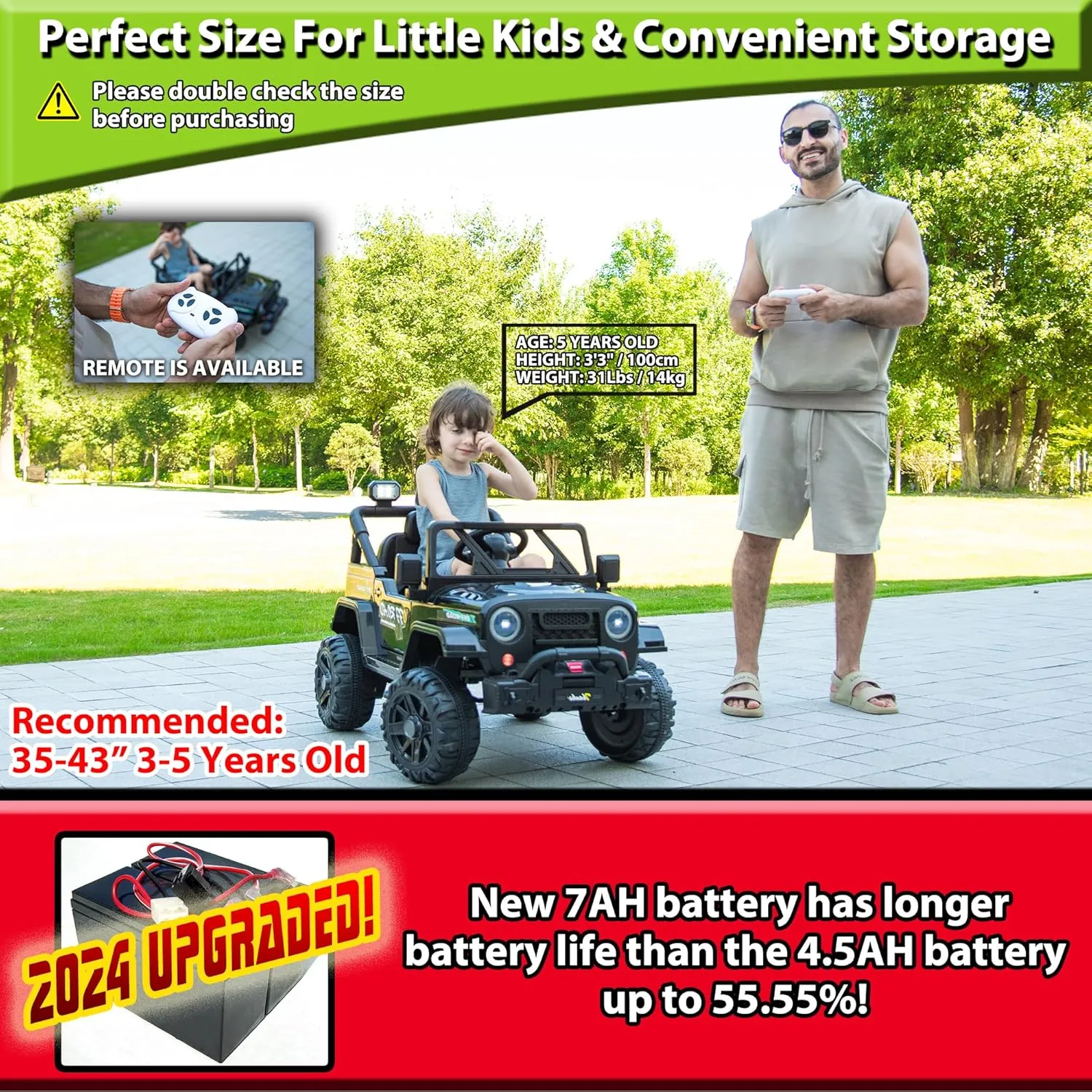 sopbost 12V Ride on Truck, 12V 7Ah Battery Powered Electric Vehicle Car for Kids 3-5 Years with Remote, Working Headlight & Search Light Bar, Horn & Music - Red