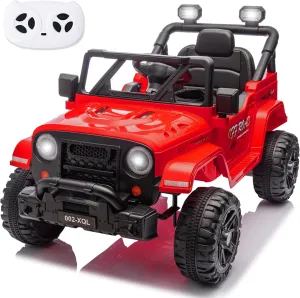 sopbost 12V Ride on Truck, 12V 7Ah Battery Powered Electric Vehicle Car for Kids 3-5 Years with Remote, Working Headlight & Search Light Bar, Horn & Music - Red