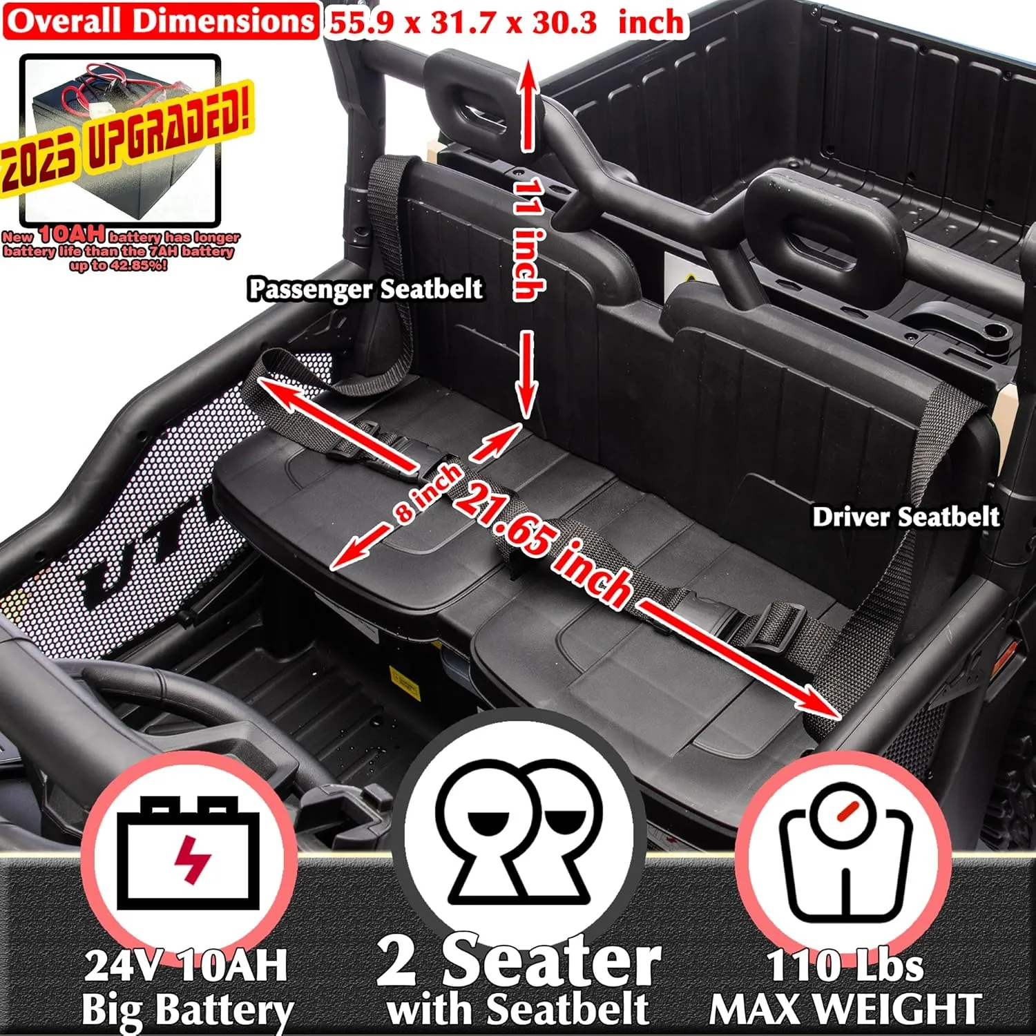 sopbost 24V Ride On Toys for Big Kids to Drive 2 Seater Electric Car with Remote Control 10Ah Battery Powered Side by Side UTV with Large Dump Bed, 4x75W Motors, Quicksand & Black