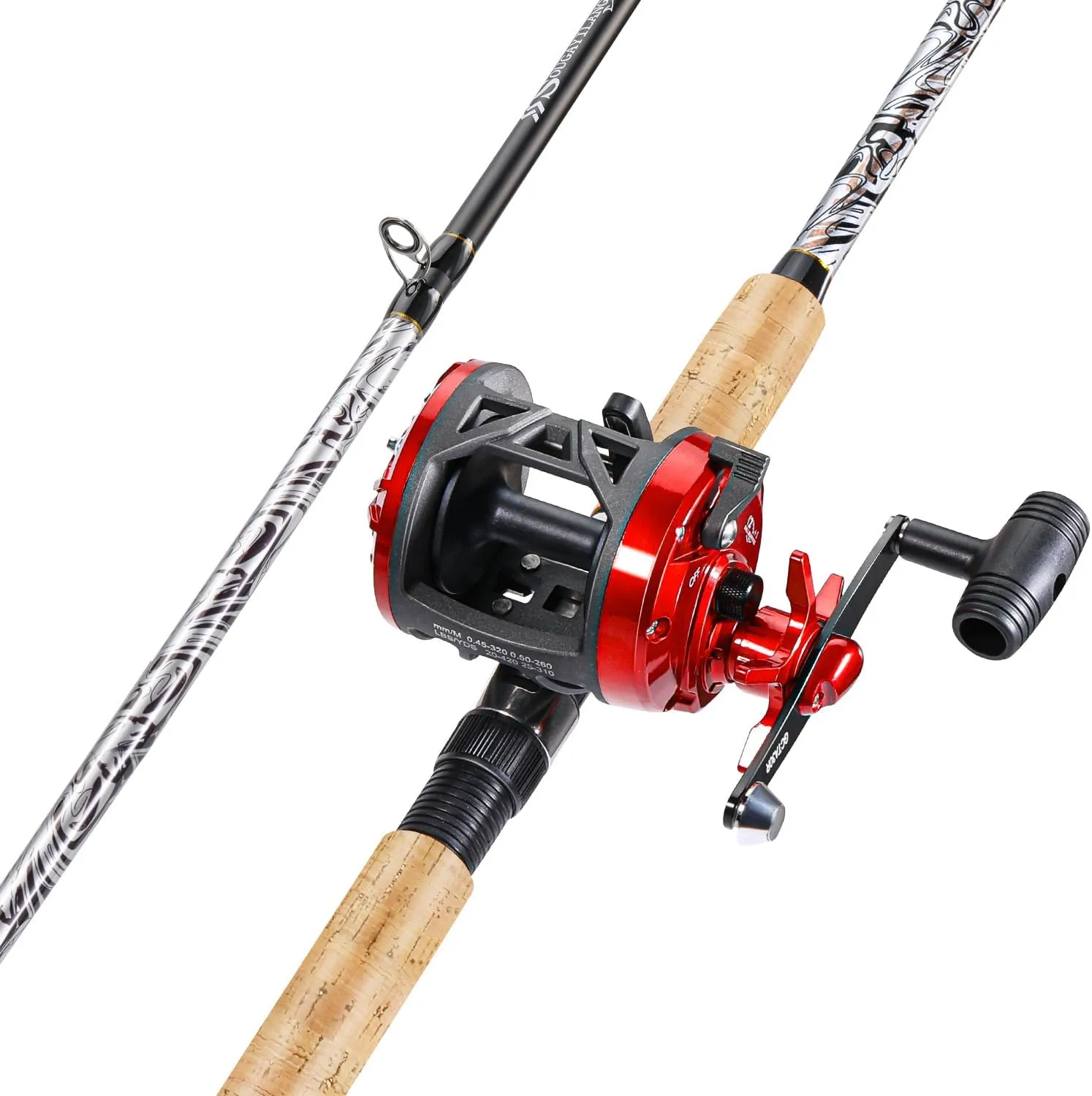Sougayilang Fiberglass Fishing Rod Combo with Conventional Reel, Durable P-Cork Rod Handle, Medium Heavy for Catfish Salmon and Steelhead