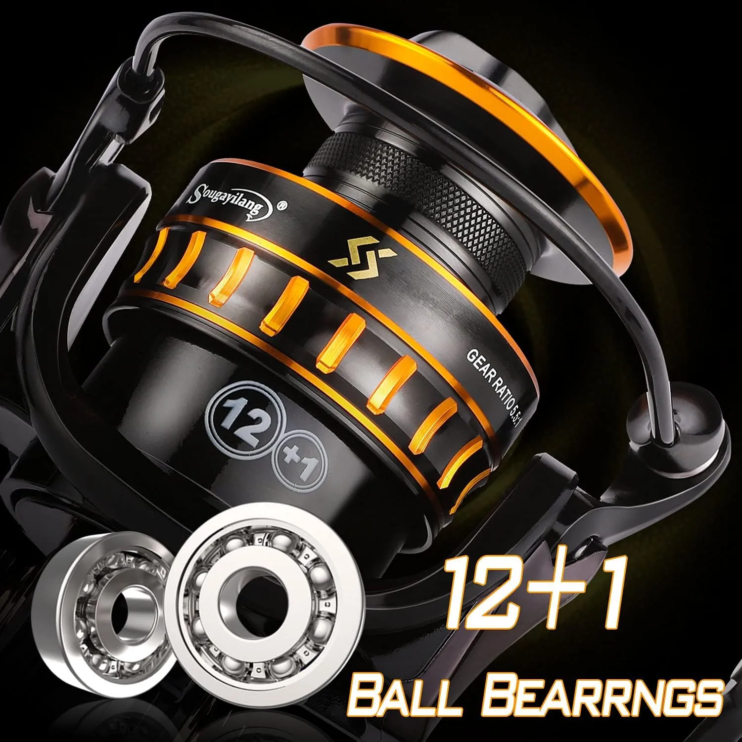 Sougayilang Spinning Reel, Lightweight Reels 12 1 Stainless BB Ultra Smooth Fishing Reel for Freshwater