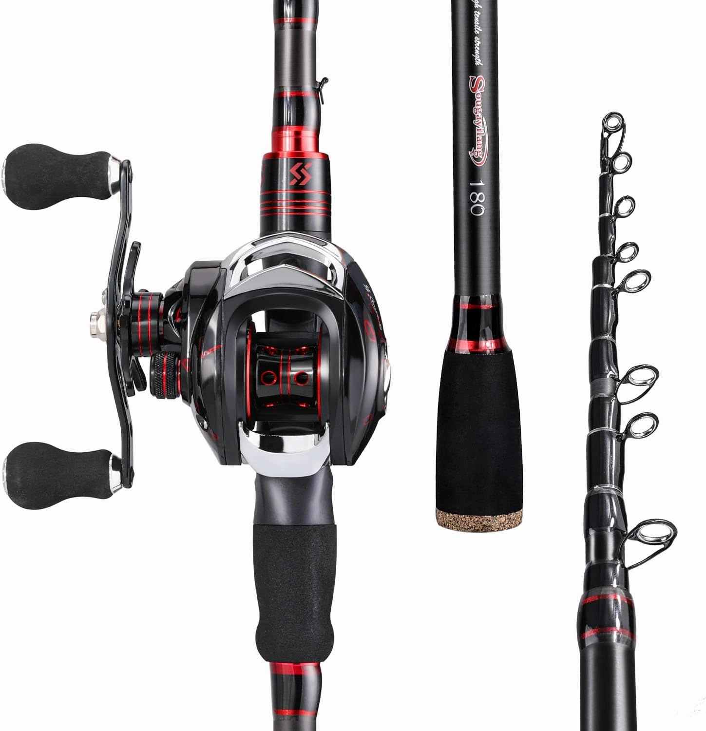 Sougayilang Fishing Rod and Reel Combo, Telescopic Casting Rod Baitcasting Reel with Carrier Bag Baitcaster Combo for Freshwater Saltwater