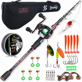Sougayilang Fishing Rod and Reel Combo, Telescopic Casting Rod Baitcasting Reel with Carrier Bag Baitcaster Combo for Freshwater Saltwater