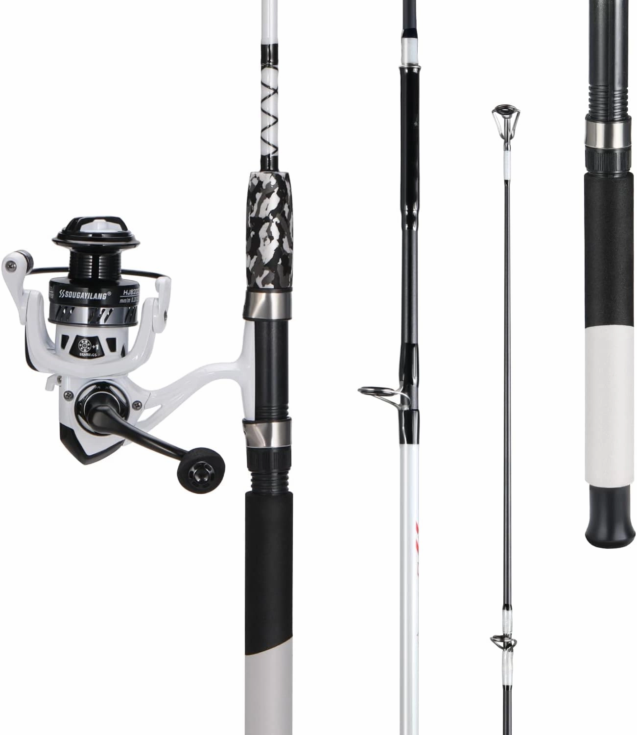 Sougayilang Spinning Reel and 2-Piece Fishing Rod Combo, Durable Graphite & Fiberglass Rod, Split-Grip Cork Handle,Right/Left Handle Position