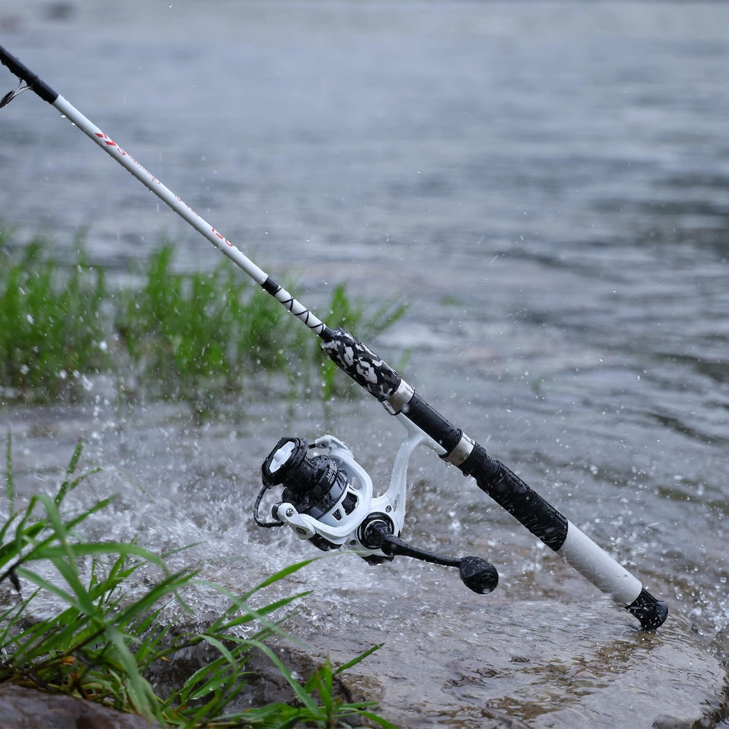 Sougayilang Spinning Reel and 2-Piece Fishing Rod Combo, Durable Graphite & Fiberglass Rod, Split-Grip Cork Handle,Right/Left Handle Position
