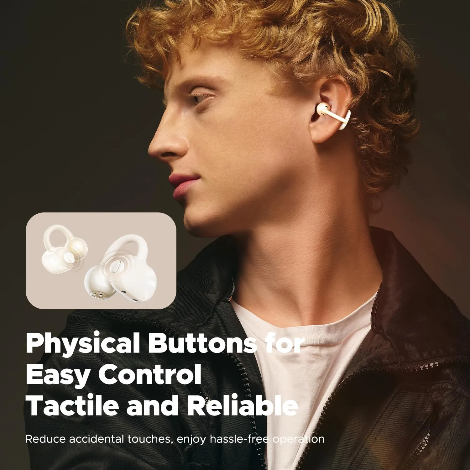 SoundPEATS POP Clip Wireless Open Ear Earbuds, Button Control, Lightweight Comfort Headphones, 30H Playtime, IPX5 Waterproof, Bluetooth 5.4 Immersive Audio Earphones for Sports Running Working, Beige