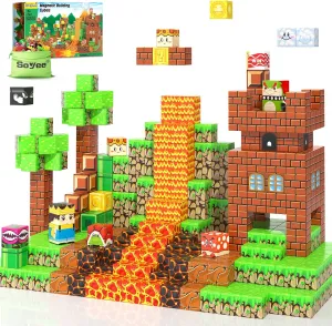 Soyee Magnetic Blocks - Build Mine Magnet World Kids Games Magnet Building Toys Kingdom & Lava World Adventure 1'' Magnetic Cubes STEM Toys Christmas Birthday Gifts for 3  Years Old Boys Girls