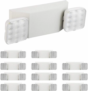 SPECTSUN 12 Pack LED Emergency Lighting Fixture with 2 LED Heads and Hardwired Adjustable White Color Commercial Emergency Lights with Battery Backup for Power Failure