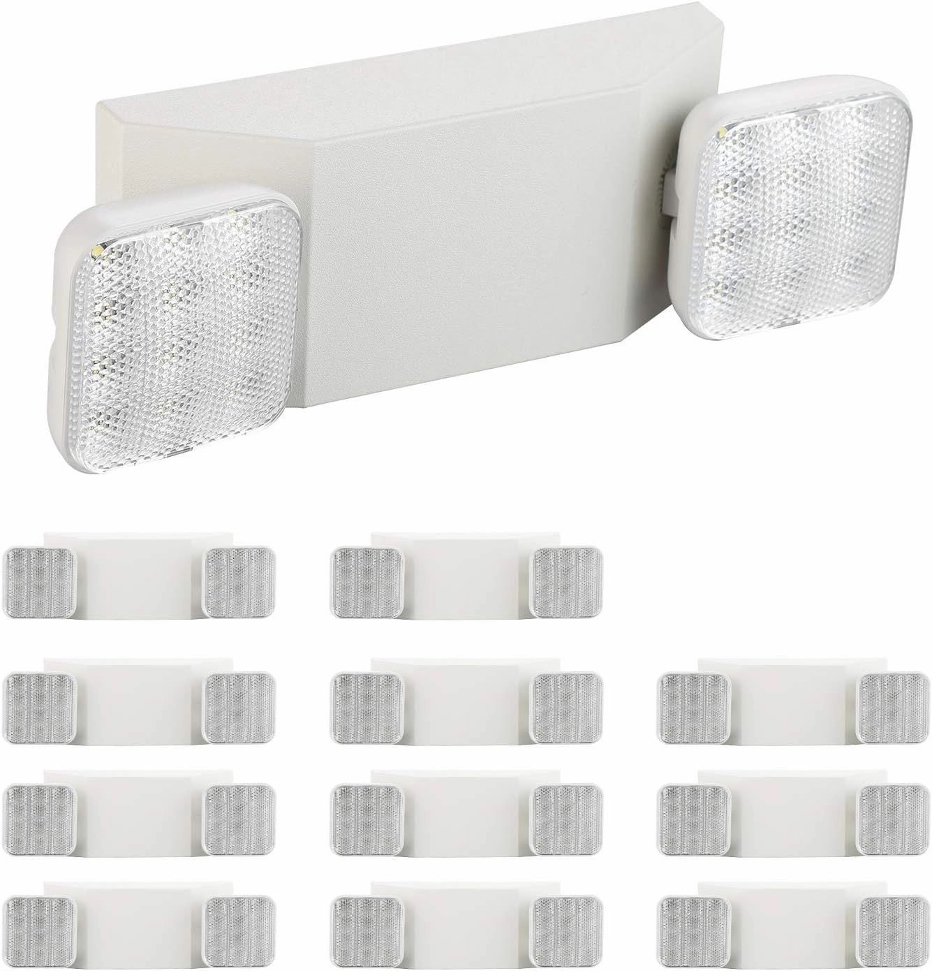 SPECTSUN 12 Pack LED Emergency Lighting Fixture with 2 LED Heads and Hardwired Adjustable White Color Commercial Emergency Lights with Battery Backup for Power Failure