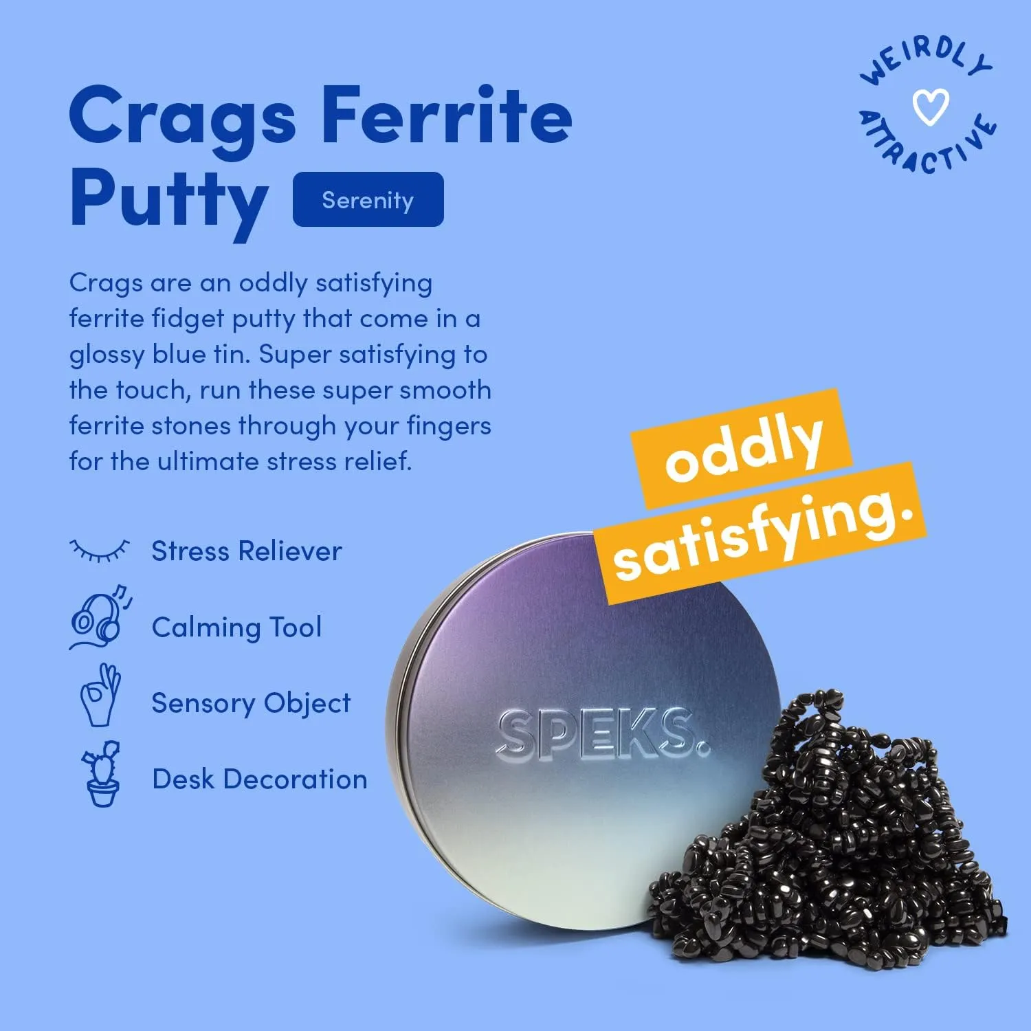 Speks Original Crags Ferrite Putty | 500  Ferrite Stones in a Tin, Fidget Toy for Stress Relief, Sensory Desk Toy for Adults & Teens 14  | Blue Gradient, Medium