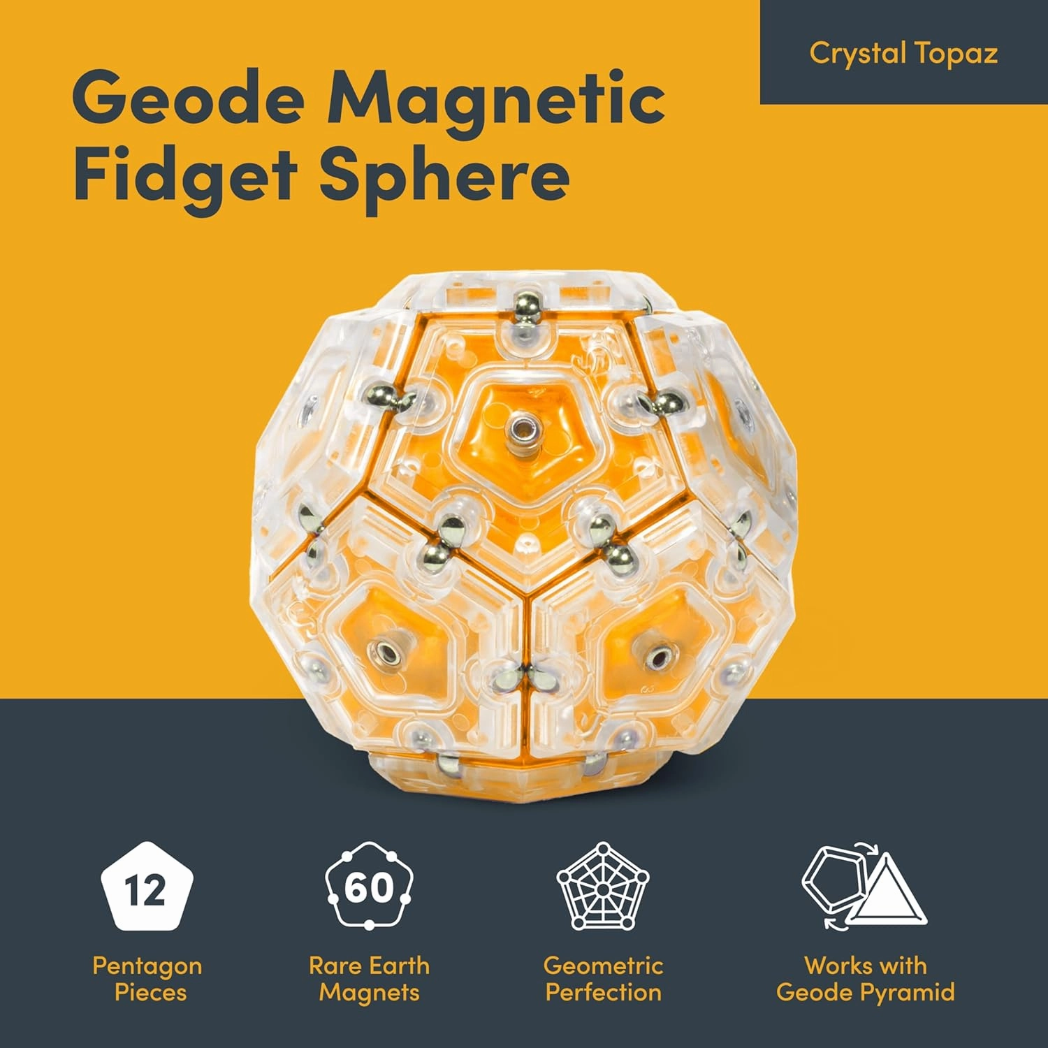 Speks Geode Magnetic Fidget Toy | Sensory Desk Toy for Adults & Teens 14  | Stress Relief Gift | Sphere, Topaz