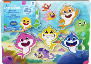 Spin Master Games, Pinkfong Baby Shark Chunky Musical Wooden Sound Puzzle, Plays Baby Shark Song, Kids Puzzle, Easy Activity Toy for Preschoolers, for Kids & Family, 5 Pieces, for Ages 3 & Up