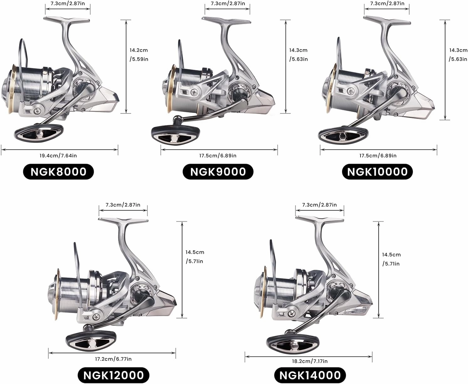 Spinning Reel 8000/9000/10000/12000/14000,17 1BB Graphite Frame Surf Fishing Reels,4.8:1 Gear Ratio 55lbs Max Drag Inshore&Offshore Saltwater Fish