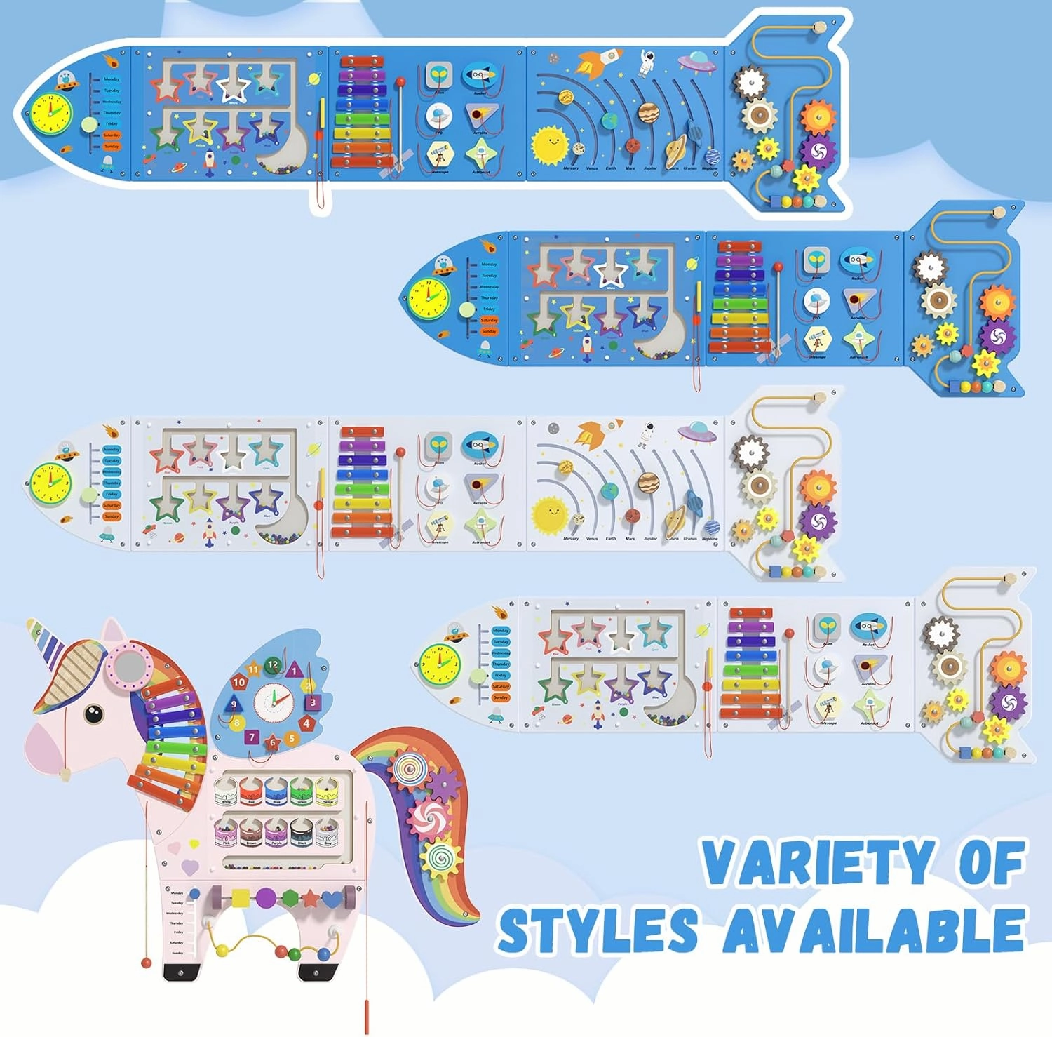 Spocold Rocket Panels - Sensory Toddler Wall Toys (5pcs Blue)